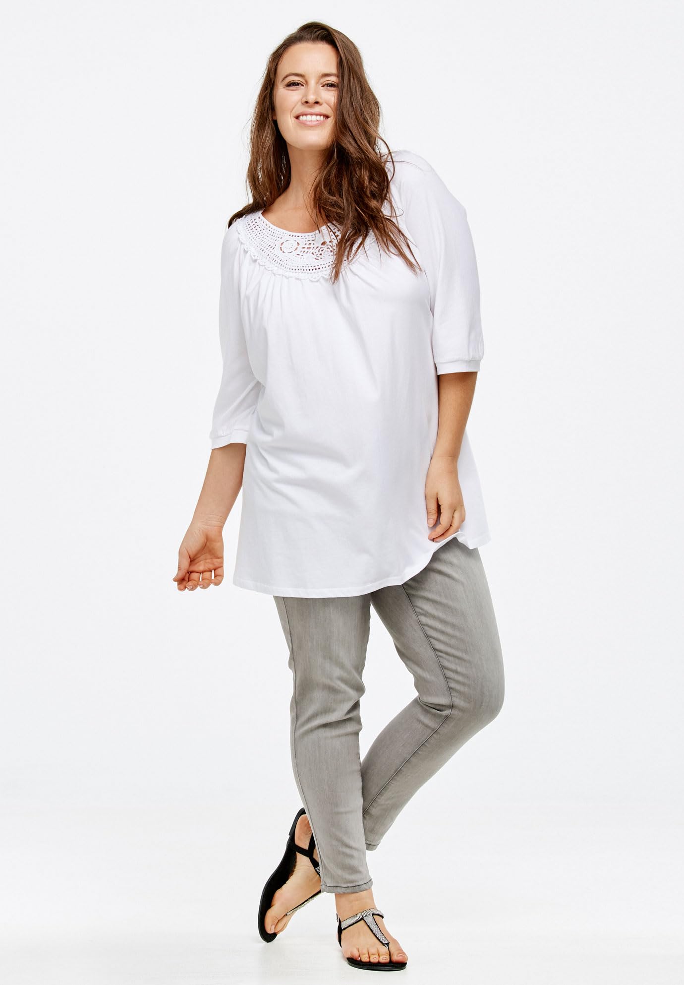 Ellos Women's Plus Size Crochet Trim Tunic Top - Boho Chic Flowy Blouse for Casual Wear, Beach Cover-Up & Summer Outfits