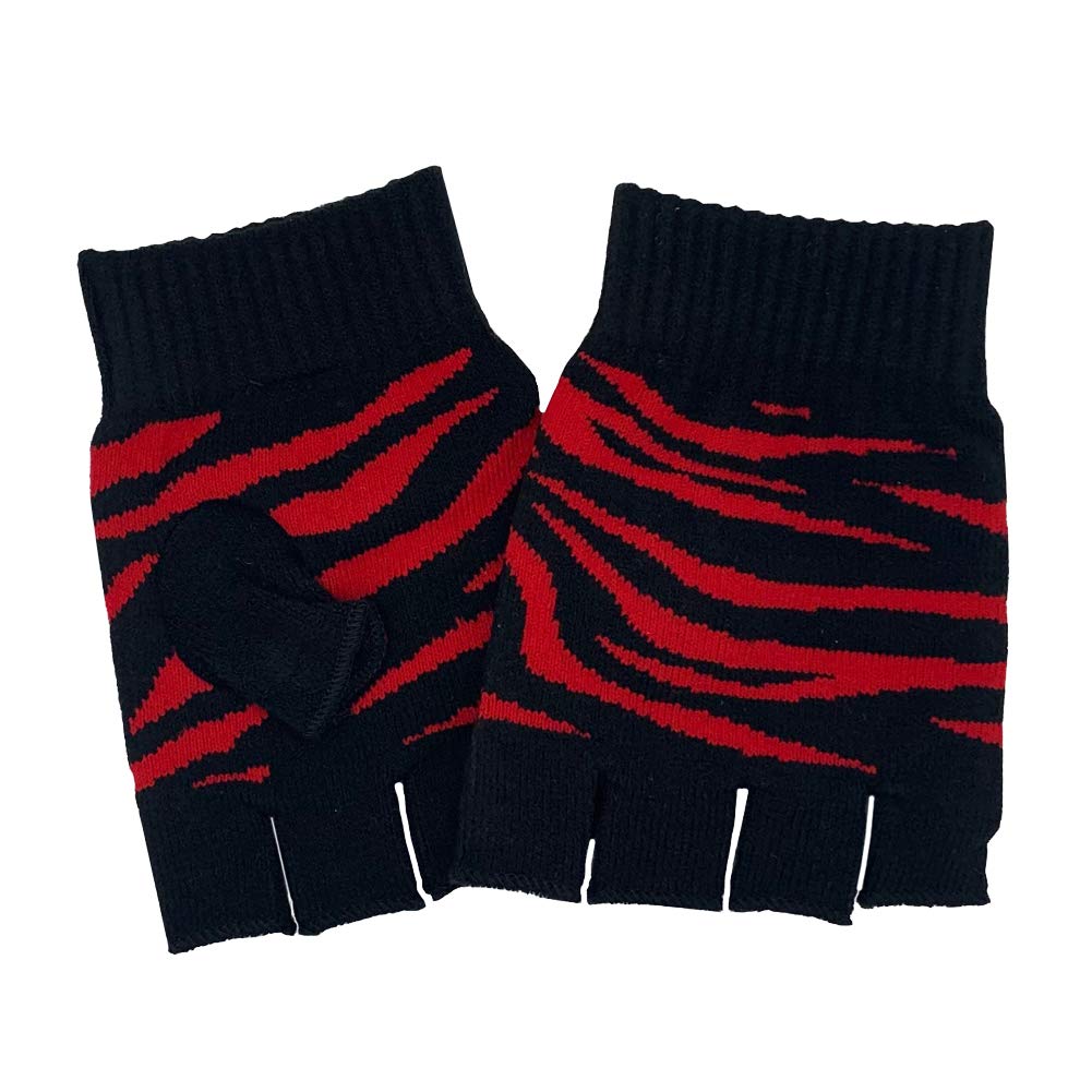 Leema Red Zebra Animal Print Knitted Fingerless Gloves Mittens - Warm Winter Fashion Accessories for Women & Teens - Perfect for Outdoor Activities, Driving, Typing, and Cold Weather Protection