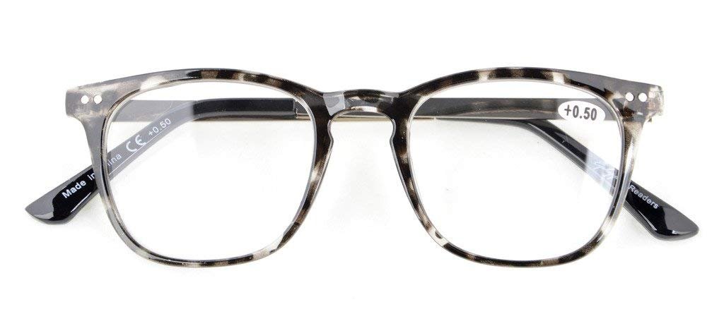 Eyekepper 5-Pack Retro Square Plastic Frame Metal Arms Reading Glasses - Blue Light Blocking Computer Glasses for Office, Reading & Screen Use