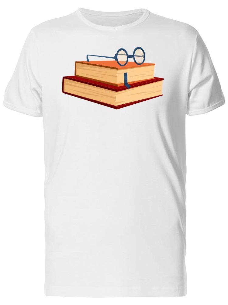 Vintage Stacked Books with Round Glasses Graphic T-Shirt for Men - Casual Reading & Book Lover Outfit
