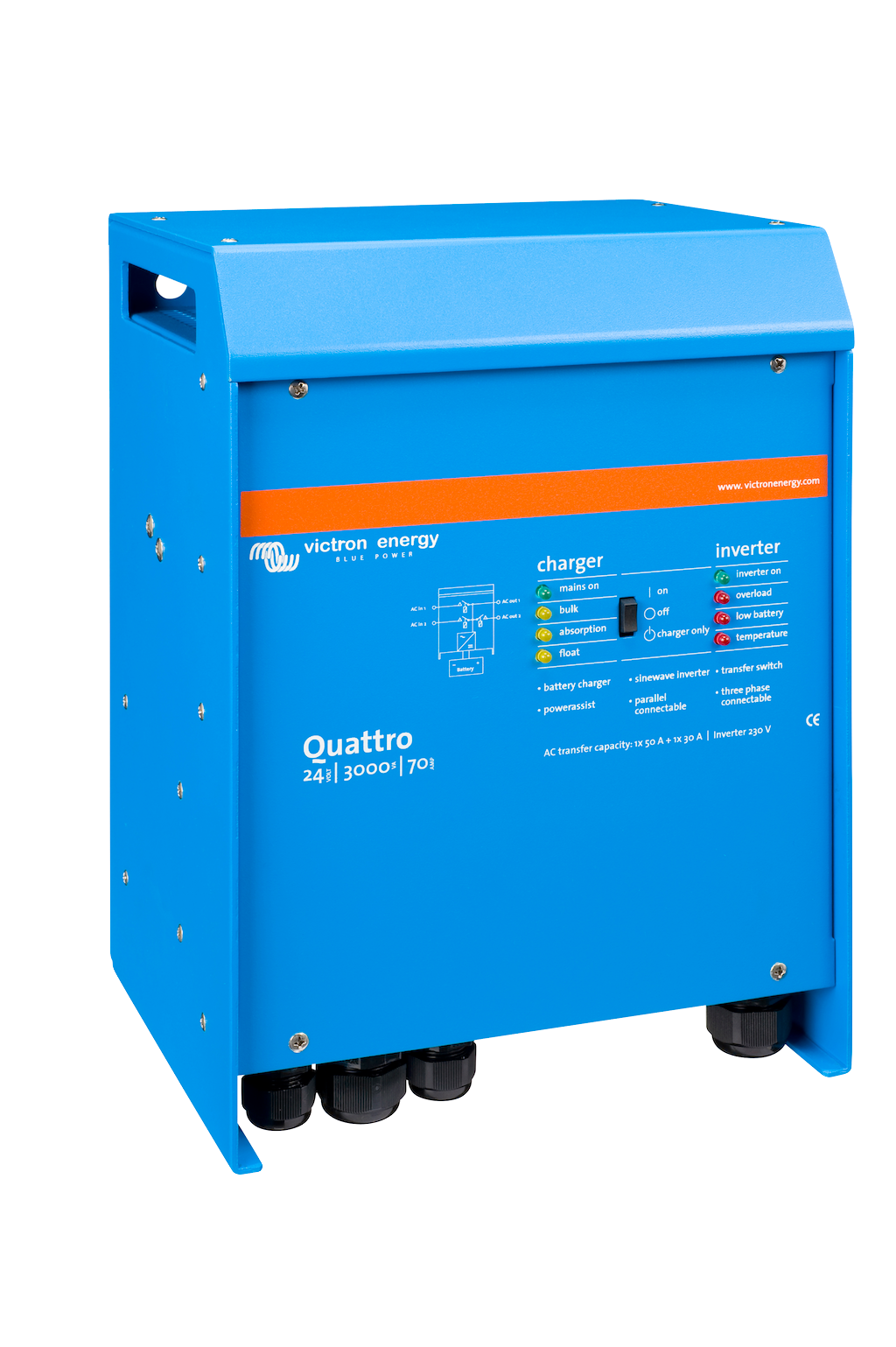 Quattro 24/3000/70 50/50 230V Inverter Charger - Perfect for Solar Power Systems, RVs, and Off-Grid Living