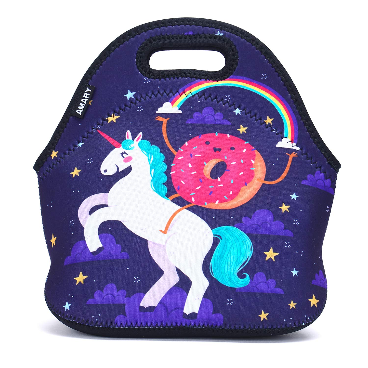 Amary Insulated Neoprene Lunch Bag - Reusable Thermal Food Carrier for Work, School & Picnics - Small Cooler Tote for Men & Women - Perfect for Sandwiches, Snacks & Drinks (Donut Design)