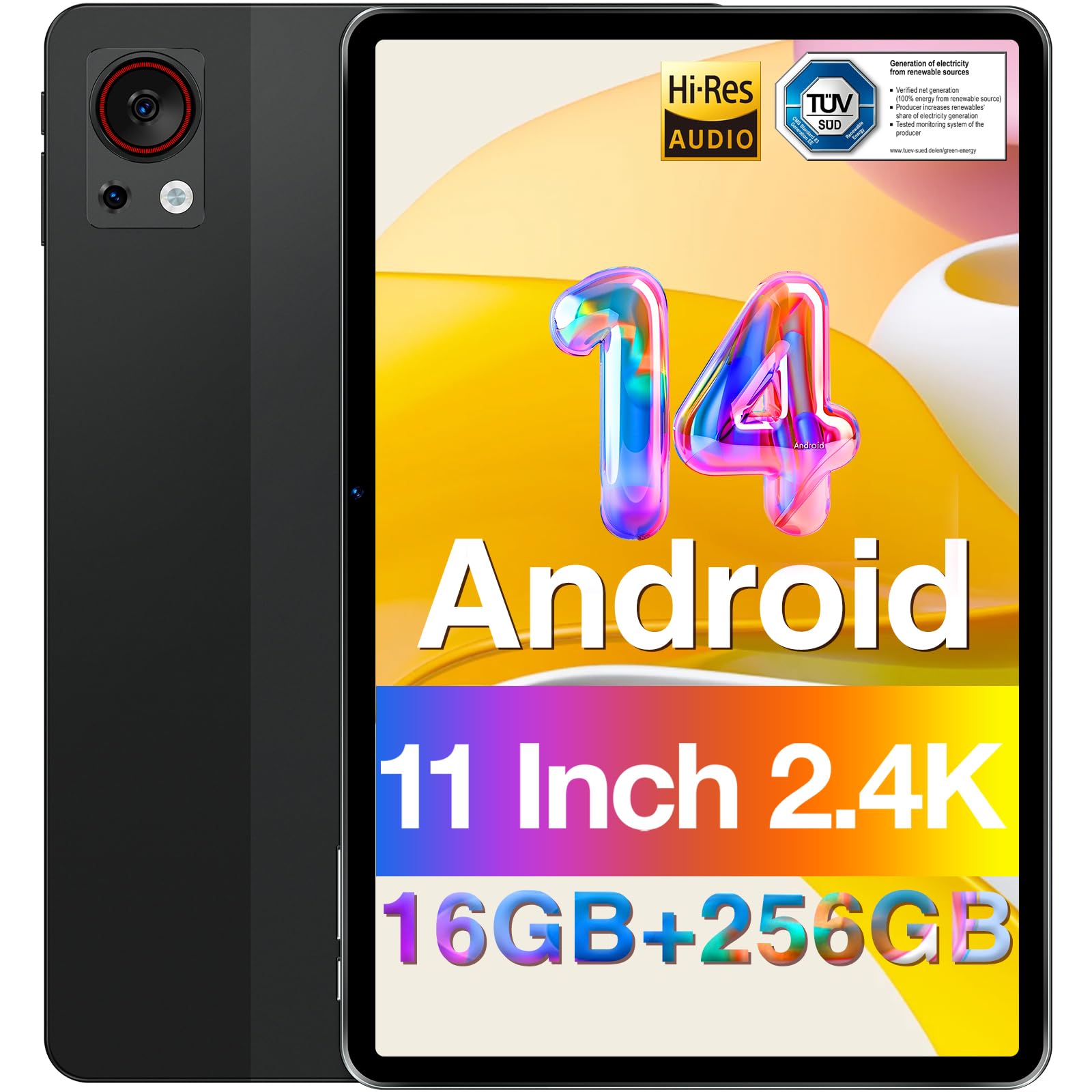 DOOGEE T30S 11-Inch Android 14 Tablet (2024 Model) - 2.4K Display, 16GB RAM (6+10), 256GB Storage (Expandable to 1TB), 8580mAh Battery, Dual 13MP+8MP Cameras - Bluetooth 5.0, Dual-Band WiFi, Dual SIM - Perfect for Work, Entertainment & Travel - Black