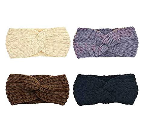Siundam Winter Knitted Headband for Women - Warm Braided Crochet Head Wrap, Elastic Turban Hairband & Ear Warmer - Cozy Winter & Autumn Hair Accessories (Set E) | Perfect for Outdoor Activities, Running, Skiing & Cold Weather Fashion