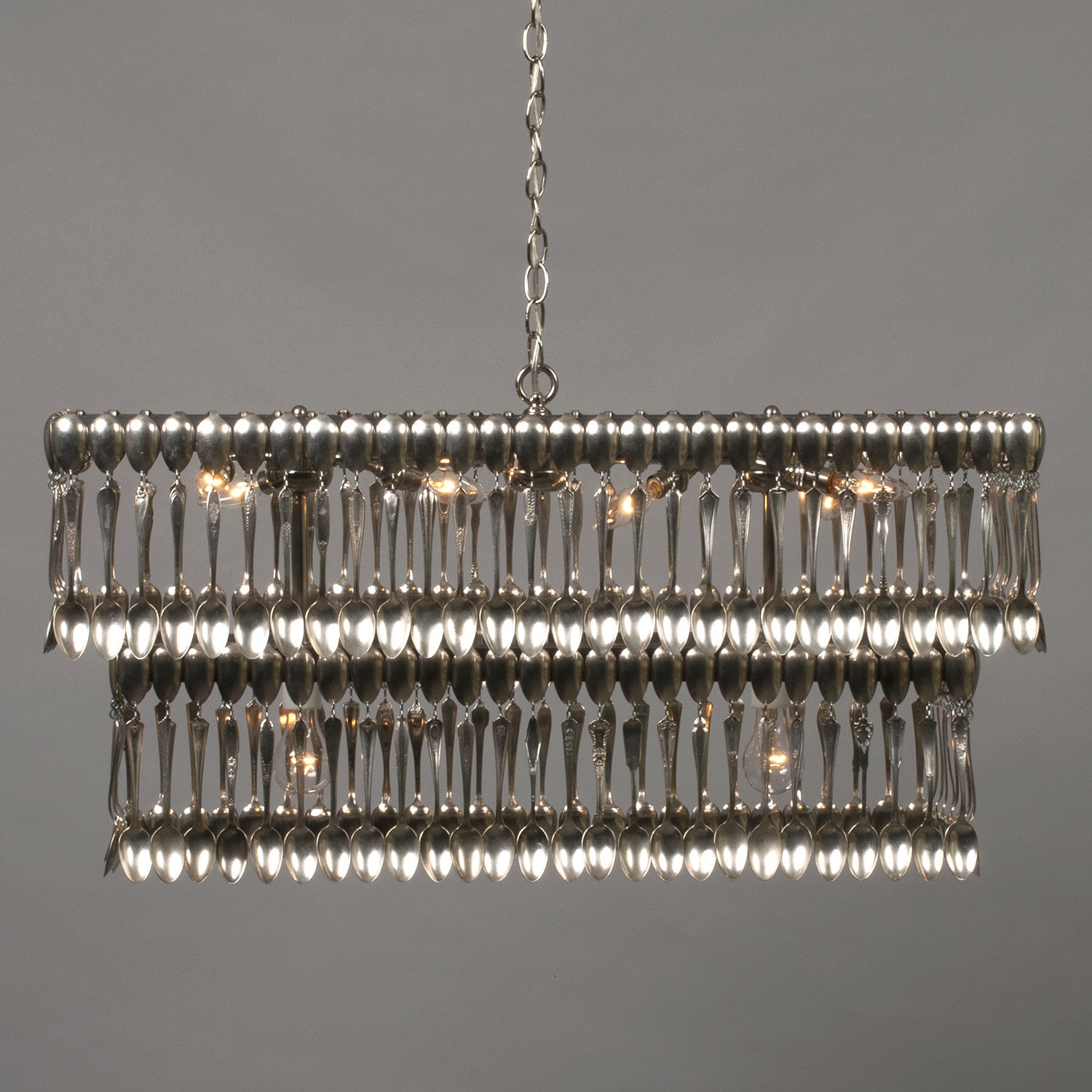Double Tier Rectangular Spoon Chandelier - Elegant Dining Room Lighting Fixture for Kitchen Island & Farmhouse Decor