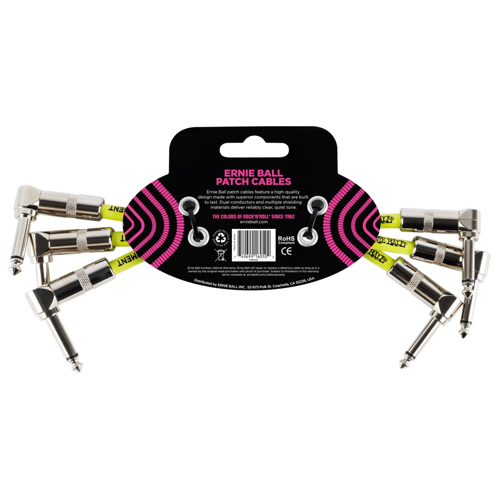 Ernie Ball 6-Inch Instrument Patch Cable 3-Pack - Black Guitar/Bass/Keyboard Cable for Live Performance & Studio Recording