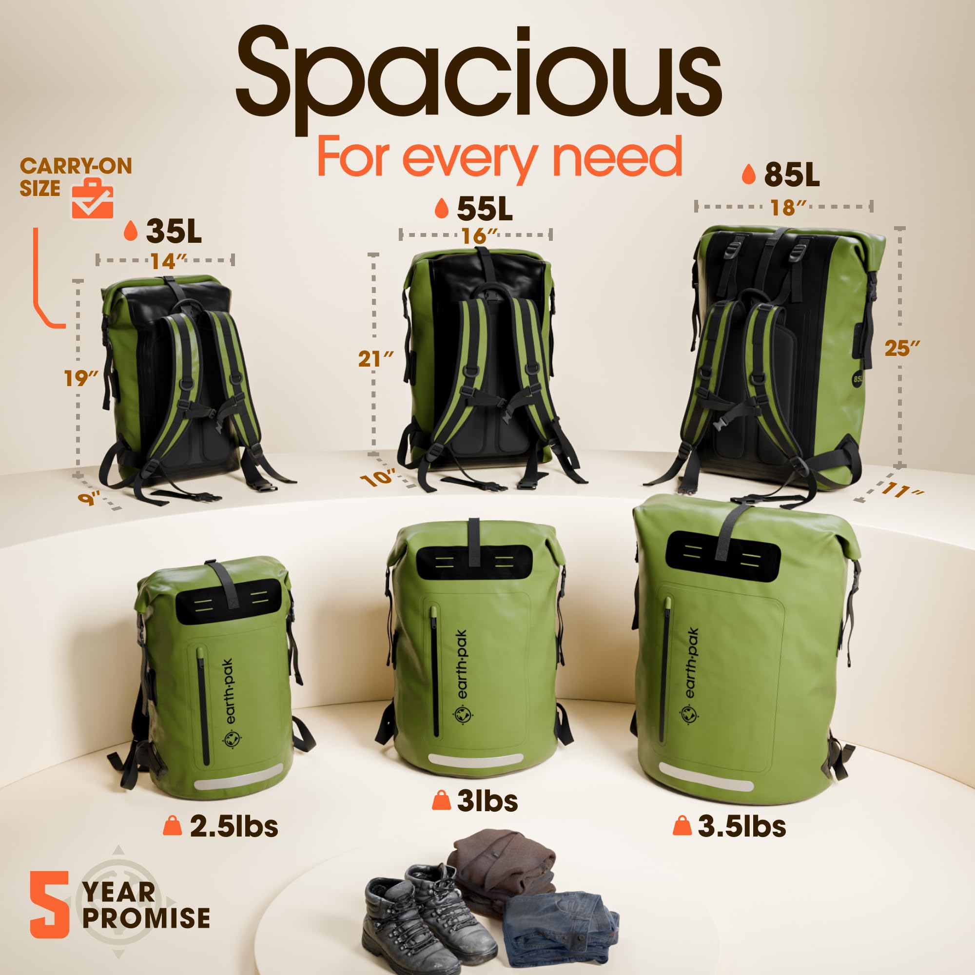 Earth Pak Waterproof Backpack - Heavy Duty Hiking Backpack with Roll-Top Closure - Waterproof Dry Bag & Phone Case - Perfect for Outdoor Adventures, Camping, Kayaking and Travel