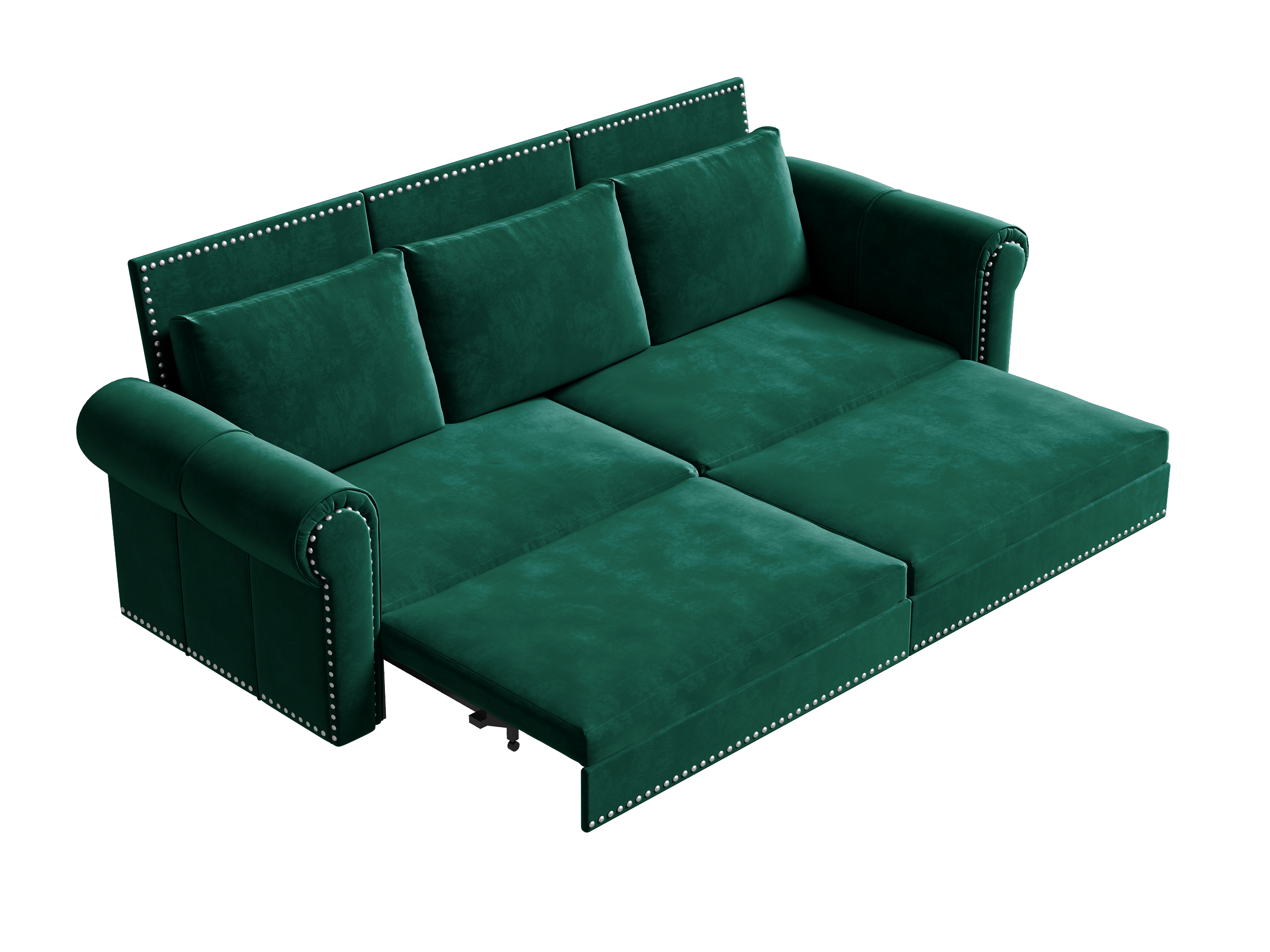 93.7'' King Size Chesterfield Pull Out Sofa Bed - 3-in-1 Velvet Convertible Sleeper Sofa with Nailhead Trim & Rolled Arms - Multi-Functional Sectional for Living Room, Bedroom, Apartment & Office - Emerald Green Sofa Bed for Small Spaces & Guest Rooms