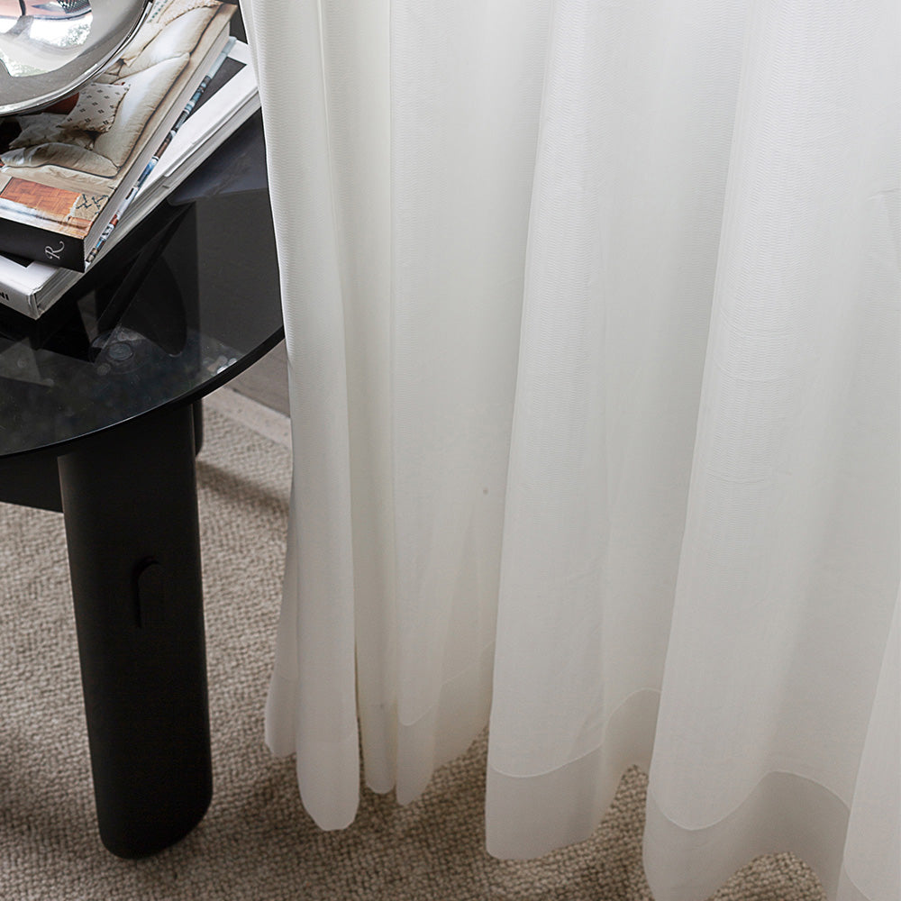 Breathable White Herringbone Sheer Curtains - Lightweight Illusion Drapes with Soft Top Back Tab for Living Room & Bedroom