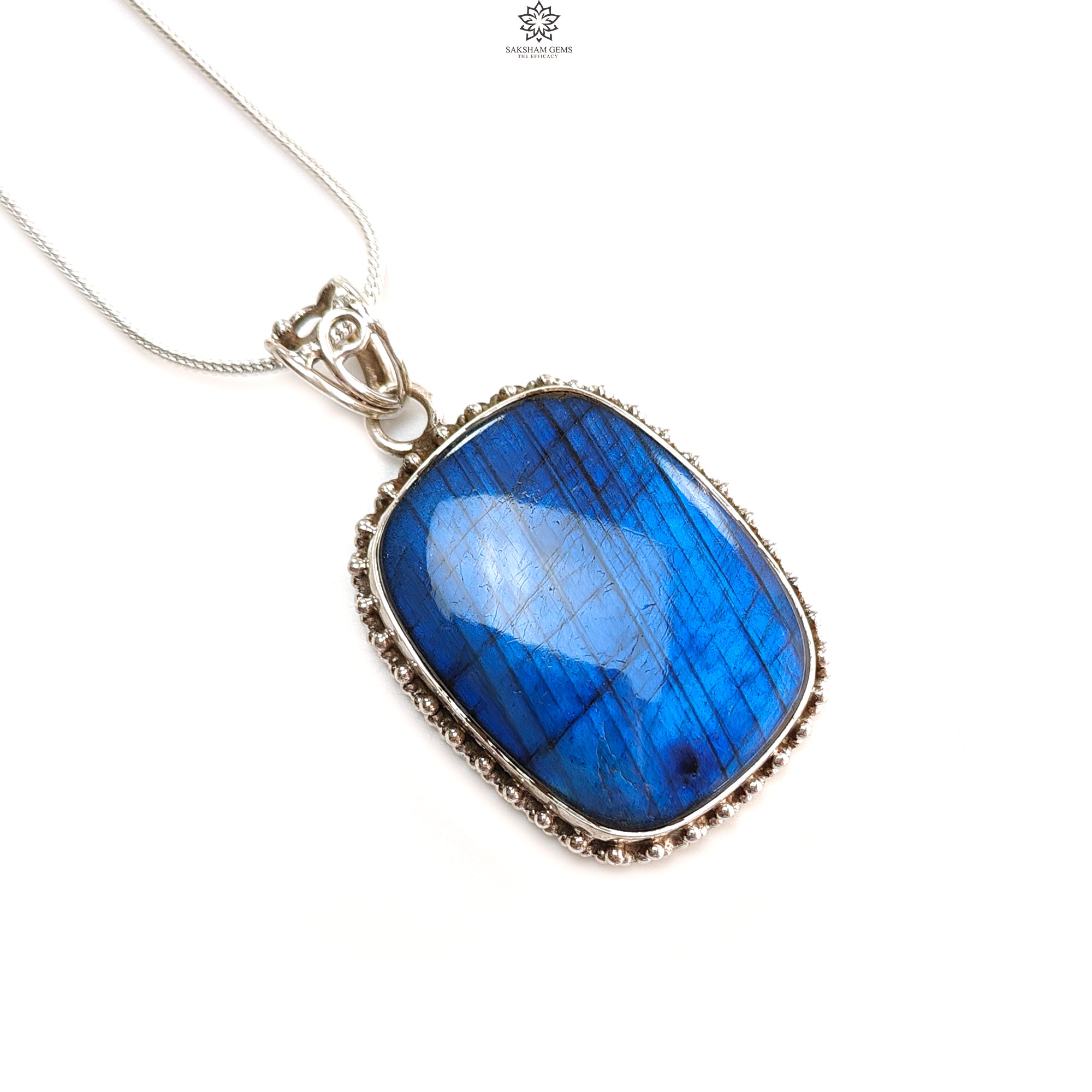 Natural Blue Labradorite Pendant - 19.58gms Untreated Cushion Cut Stone in 925 Sterling Silver Bezel Setting | Elegant Jewelry for Women, Gift for Her, Spiritual Healing Crystal Necklace for Meditation & Energy Work