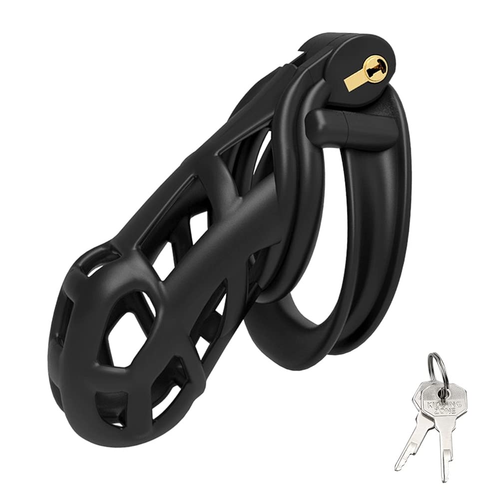 Male Chastity Device Cock Cage with 4 Adjustable Rings - Resin Chastity Lock for Penis Exercise & Tease Play - Perfect for BDSM, Couples Play & Male Enhancement (Black)