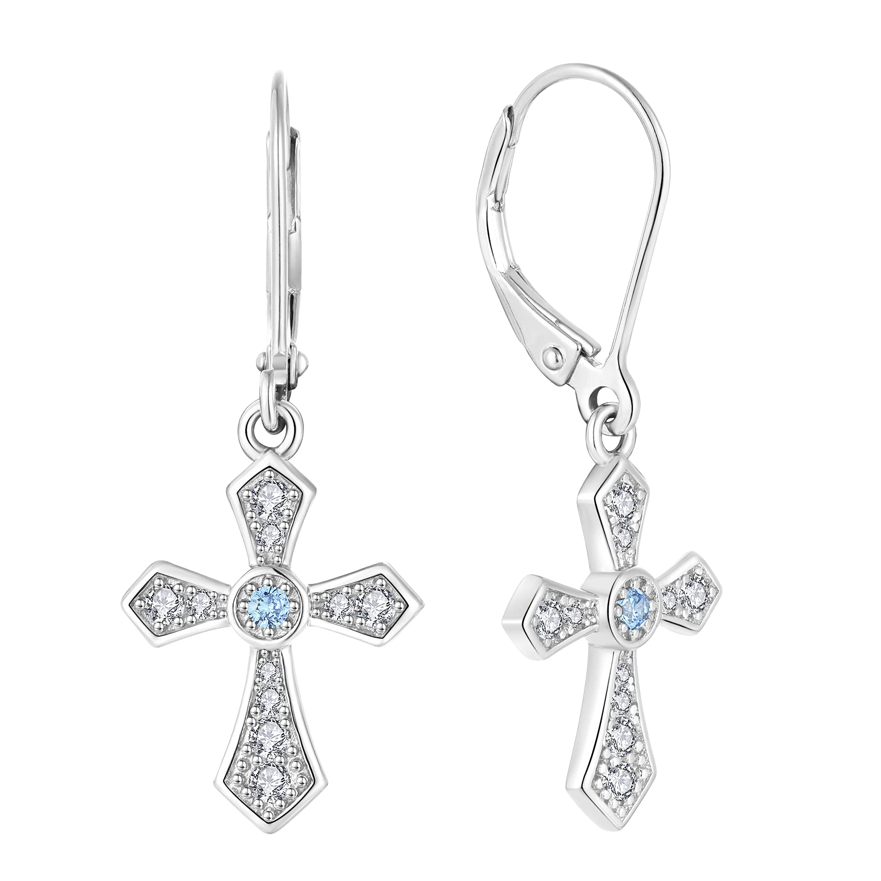 JO WISDOM 925 Sterling Silver Leverback Cross Dangle Earrings for Women - 5A Cubic Zirconia Jesus Jewelry, Religious Crucifix Drop Earrings - Perfect for Church, Weddings & Everyday Faith-Based Fashion