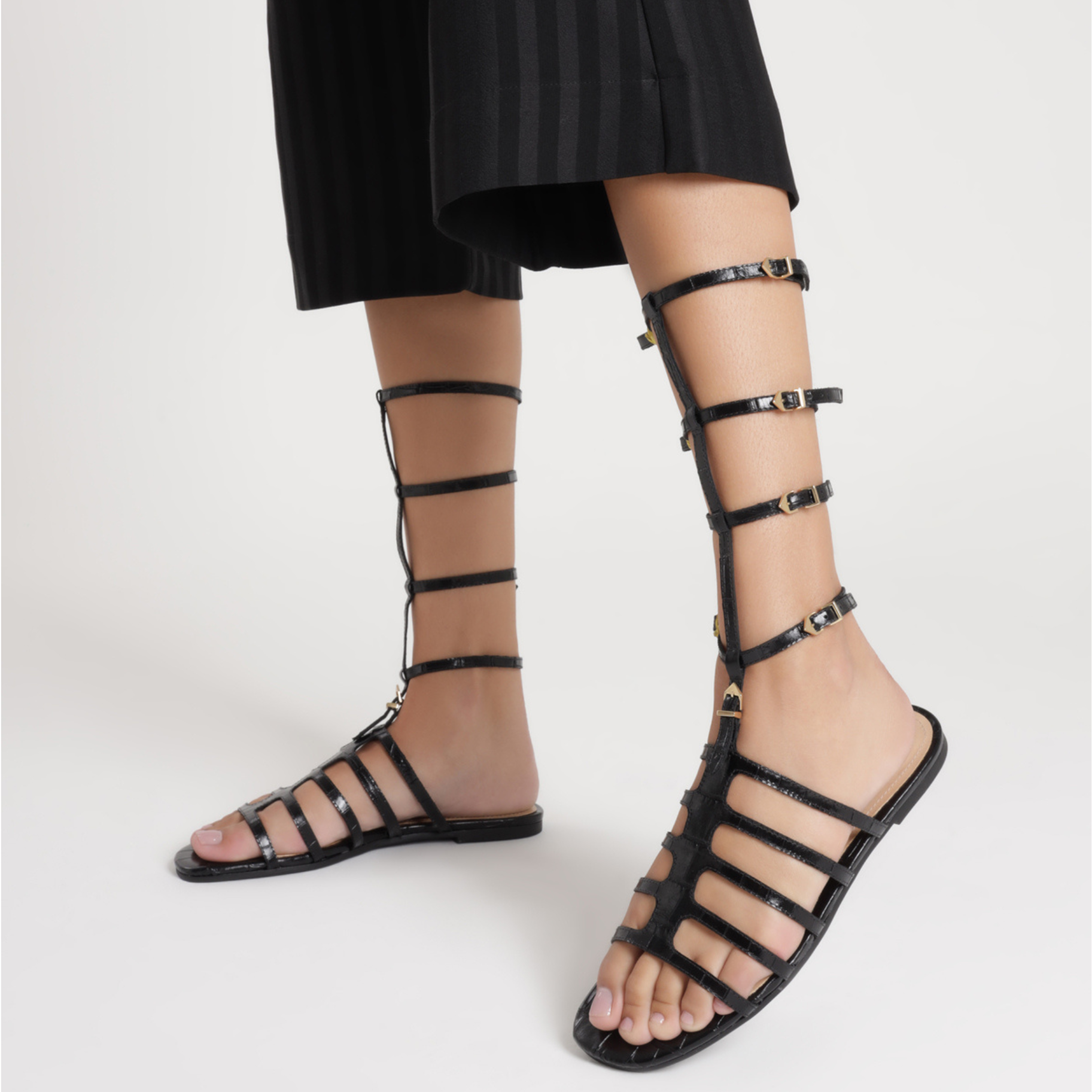 Hayden Crocodile Embossed Leather Sandals for Women - Comfortable Summer Slide Sandals with Arch Support - Perfect for Beach, Vacation & Casual Outfits