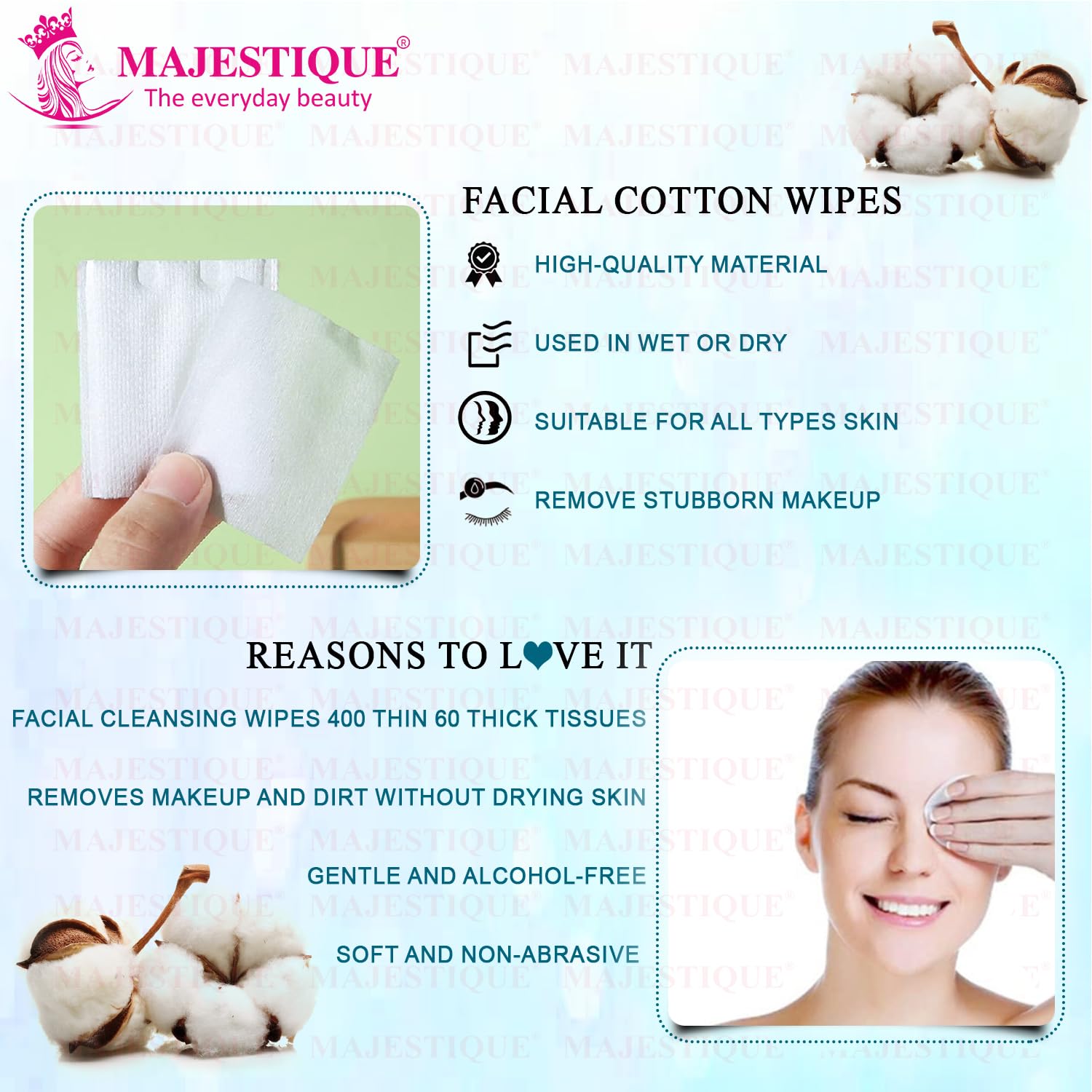 Majestique 100% Pure Cotton Face Pads - 460 Count Soft Makeup Remover Wipes for Gentle Eye & Facial Cleansing | Reusable Cosmetic Cotton Rounds for Toner, Micellar Water & Skincare | Perfect for Travel, Spa & Daily Beauty Routine