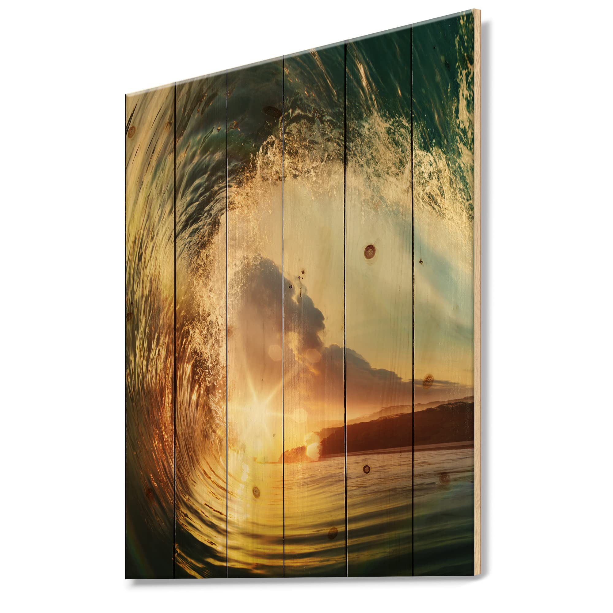 DesignQ Blue Ocean Waves Wood Wall Art - Coastal & Nautical Decor, Large Beach-Themed Pine Wood Wall Panels for Living Room, Bedroom, or Office Decoration
