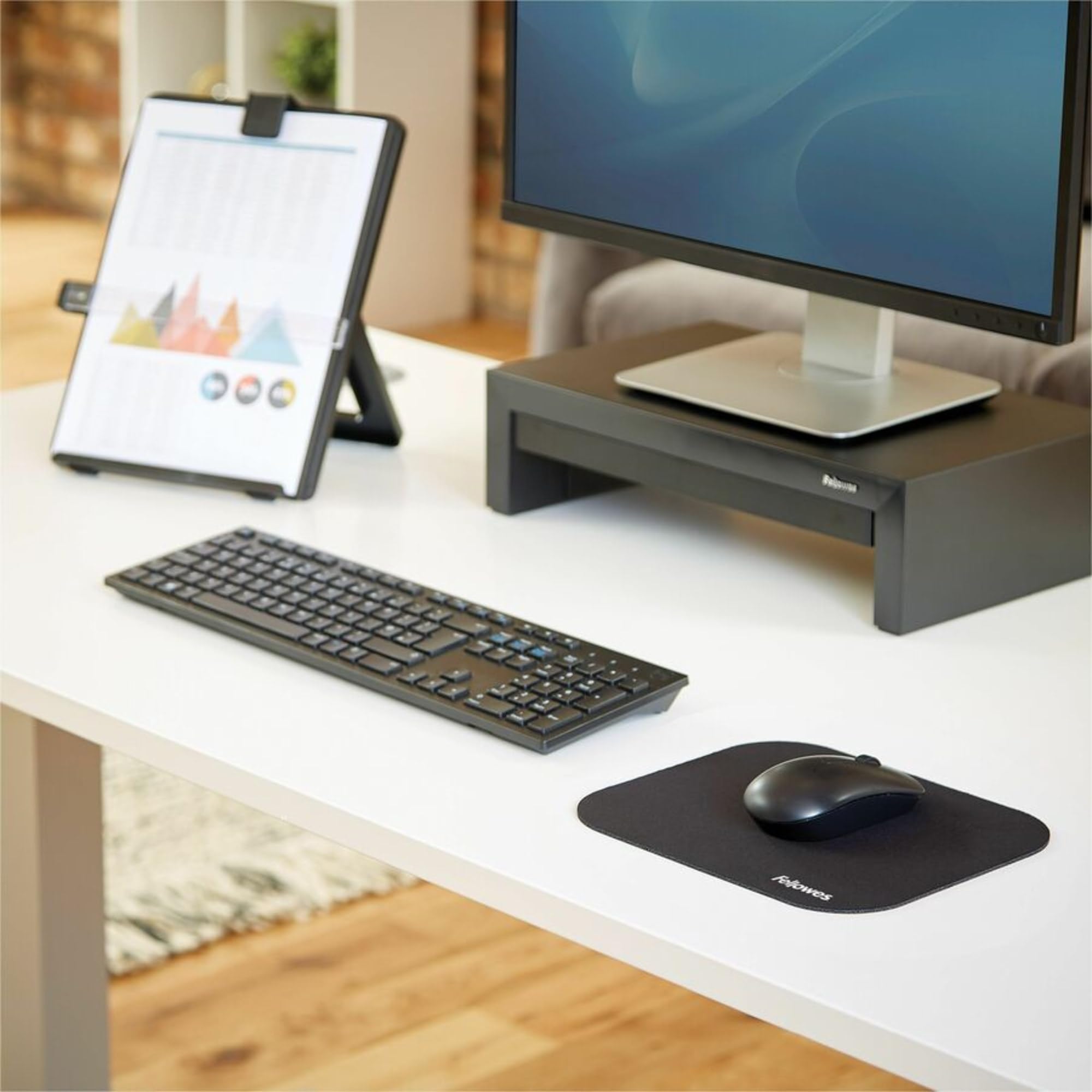 Fellowes Premium Black Mouse Pad - Ergonomic Desk Mat for Comfortable Computer Use at Home & Office