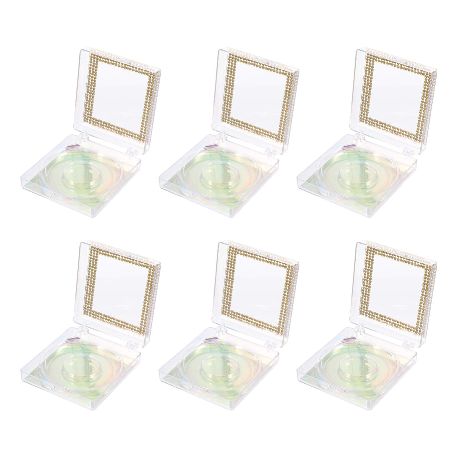 Minkissy 6pcs Rhinestone Square Eyelash Storage Case - Empty False Eyelash Boxes for Women & Girls (Golden) - Perfect for Salon, Travel & Makeup Organizer