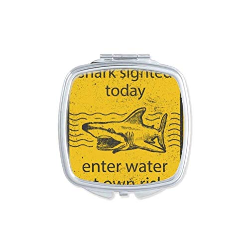 DIYthinker Shark Enter Water at Own Risk Mirror - Portable Compact Pocket Makeup Mirror with Double Sided Glass for Travel, Home, and Office Use