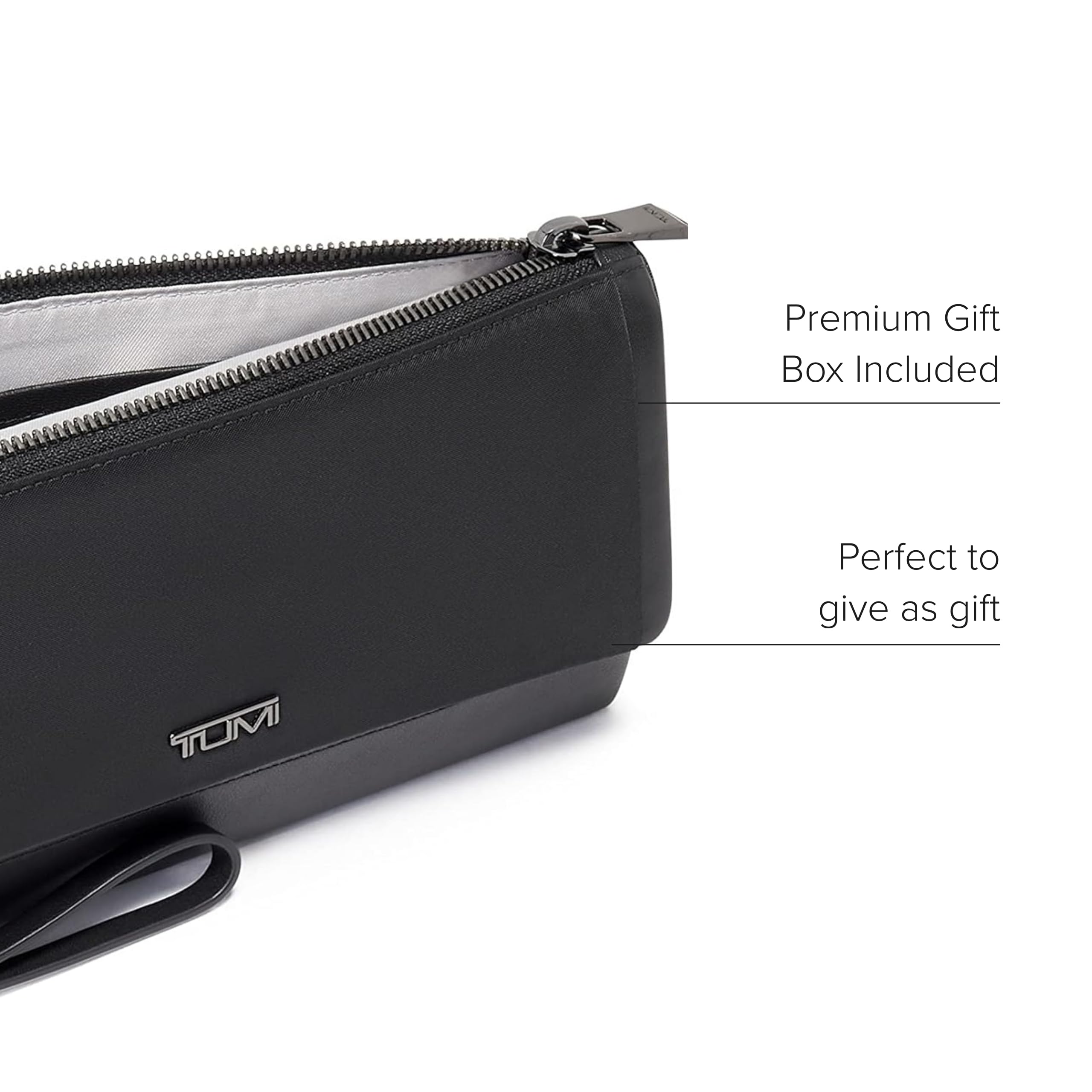 TUMI Voyageur Travel Wallet for Women - RFID Blocking Wristlet Wallet with Passport Holder, Cash & Card Slots - Secure Zipper Closure - Gift Box Included (Black/Gunmetal) - Perfect for Air Travel, Business Trips & Daily Use