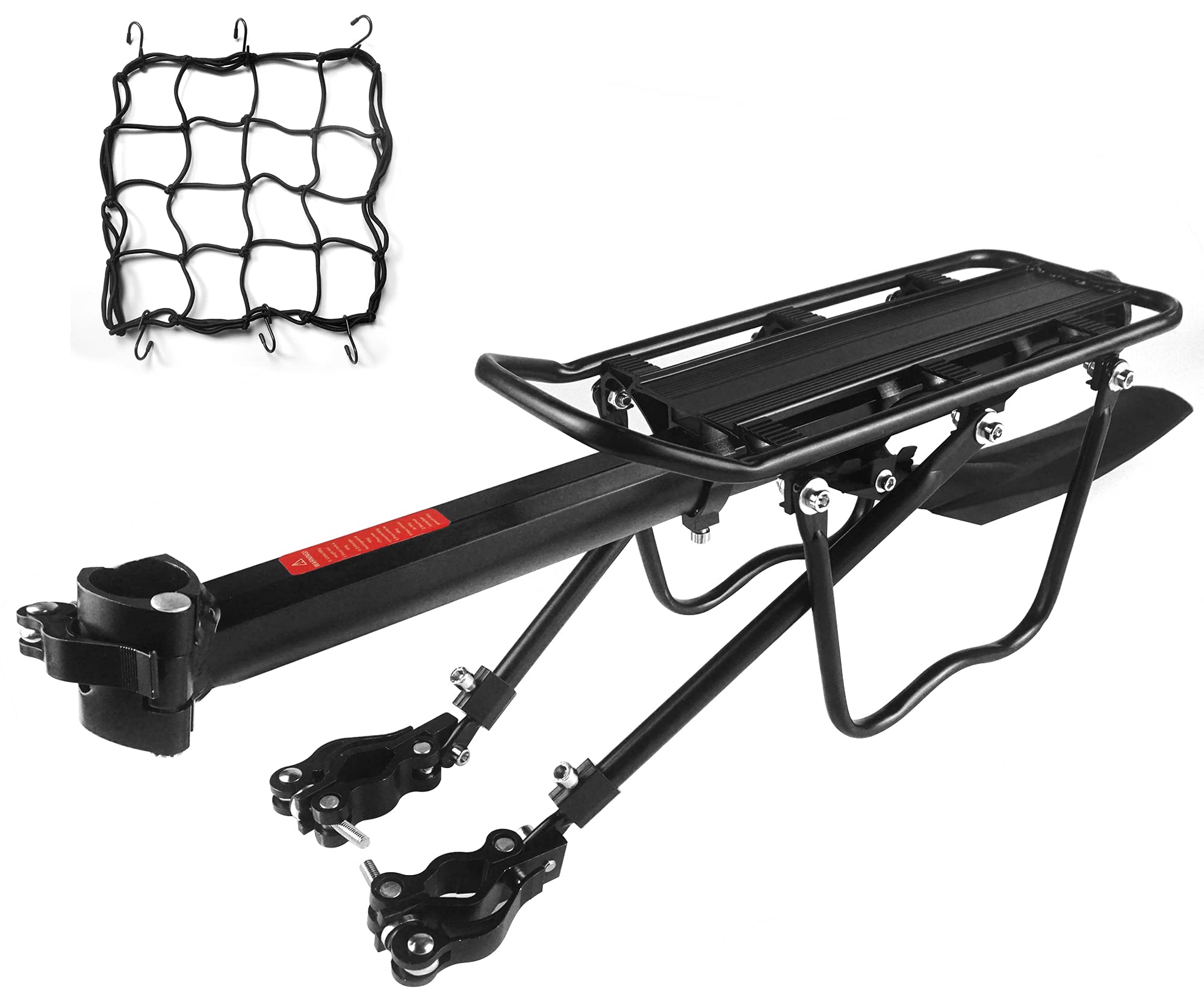 DIRZA Quick Release Adjustable Aluminum Alloy Bike Cargo Rack with Fender - 115 lbs Capacity Rear Bicycle Carrier for Commuting, Touring & Grocery Hauling - Black