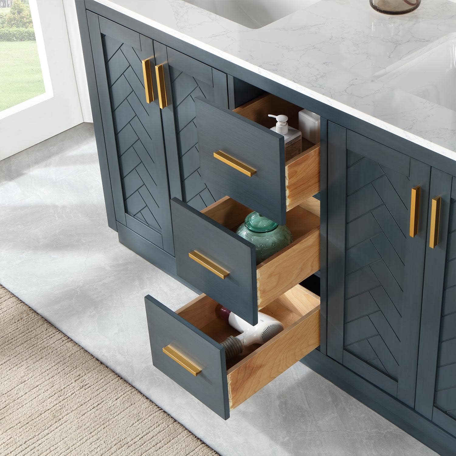 Gazsi 60 Inch Double Sink Bathroom Vanity Set in Charcoal Blue - No Mirror Included | Modern Bathroom Furniture for Master Bath & Guest Bath Remodel