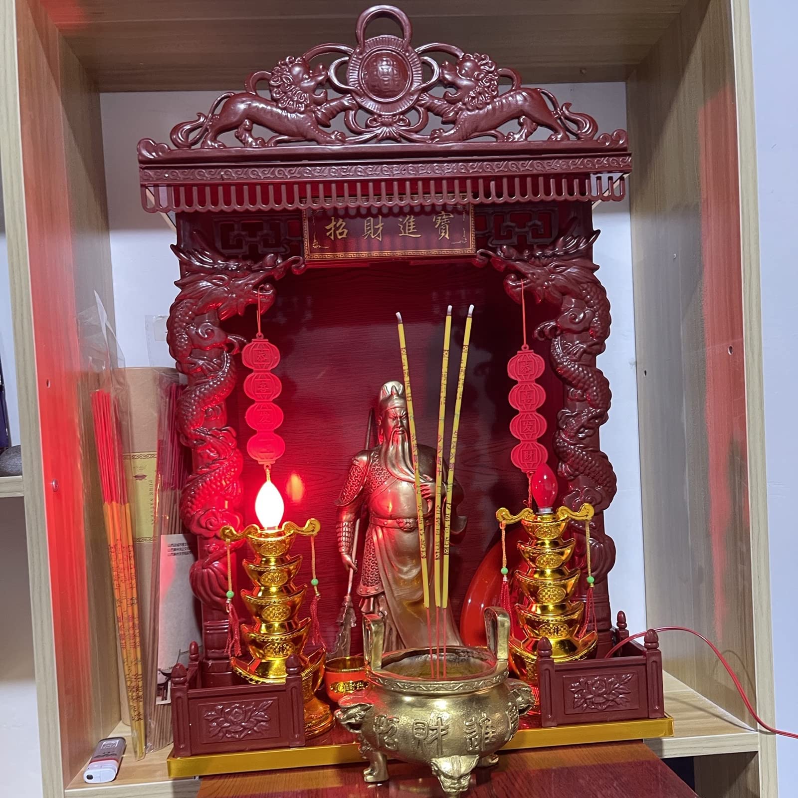 Mini Altar Stand - Red 20 Inch Buddhist Table Decor for Ramadan, Prayer, Meditation & Home Shrine Display