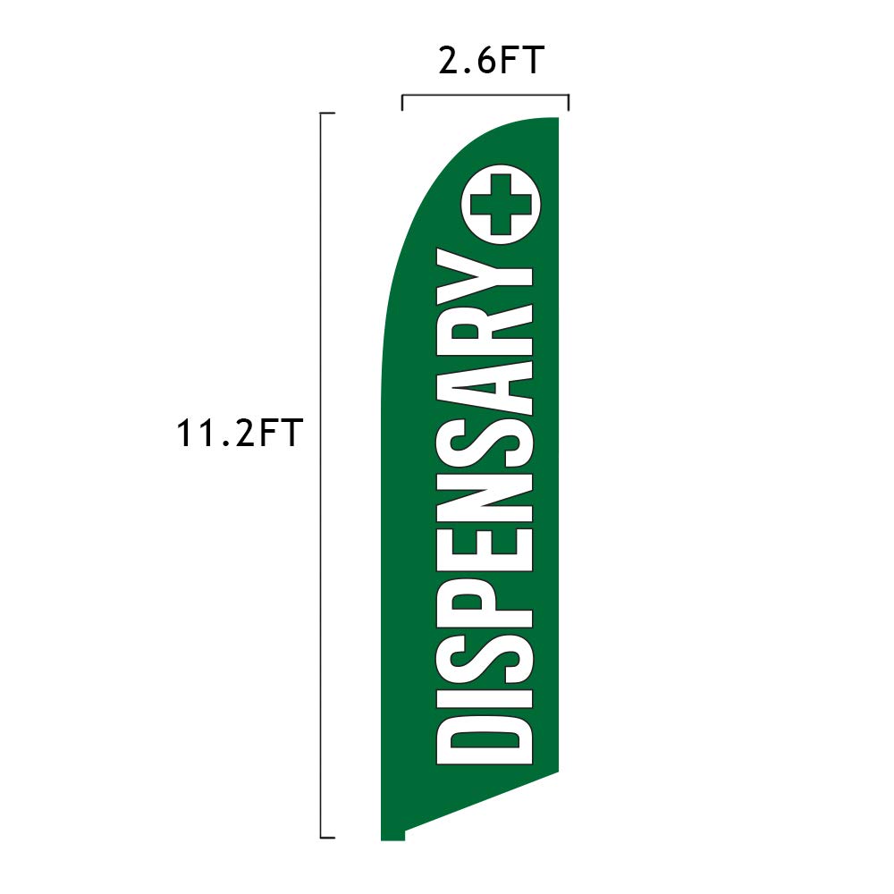 13.5ft Custom Printed Feather Flag with Cross Base & Weight Bag - Premium Advertising Swooper Flag Kit for Dispensary Business - Made in USA - Perfect for Outdoor Events, Storefronts & Cannabis Retail Marketing