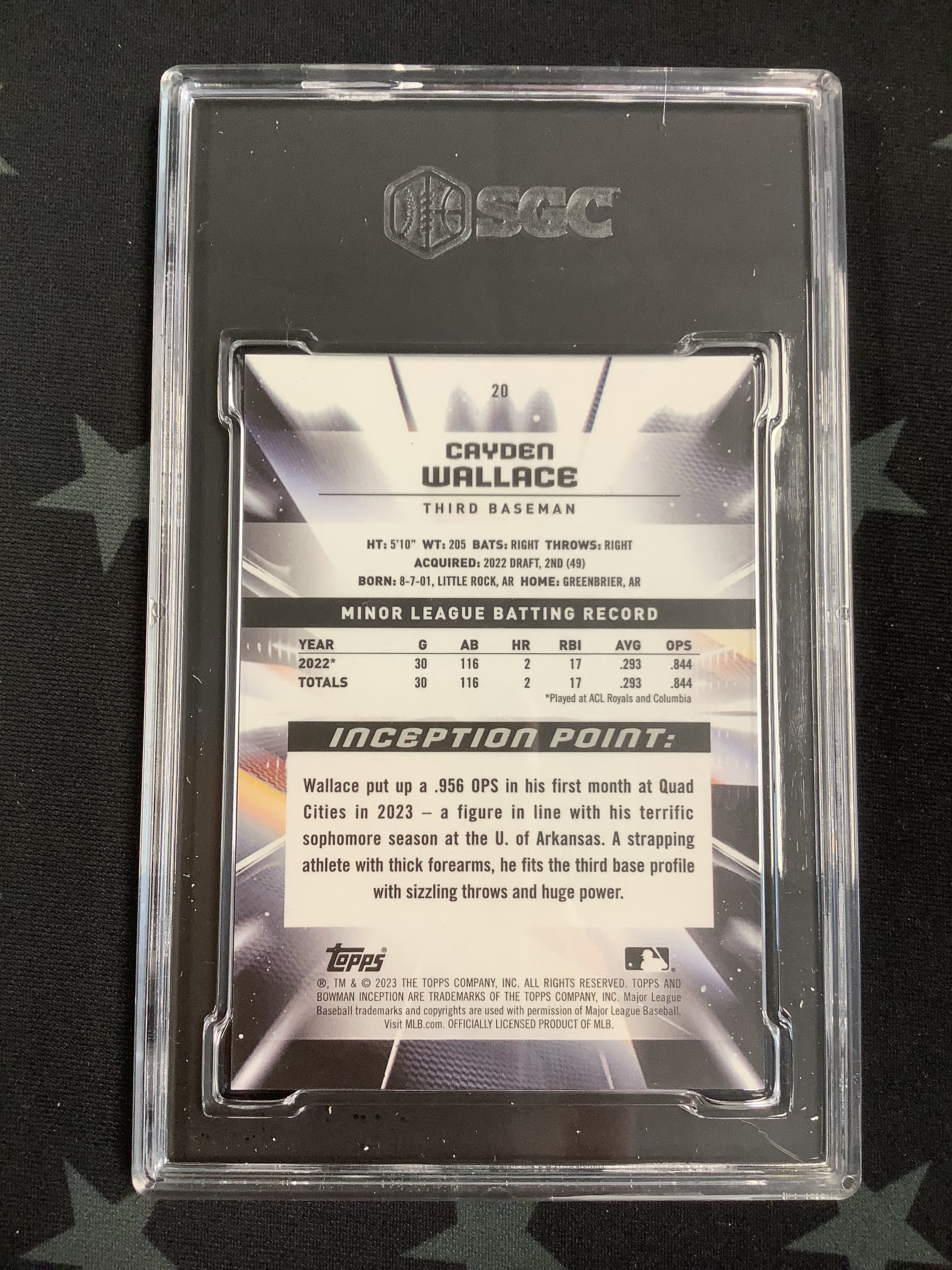 2023 Bowman Inception Cayden Wallace #20 SGC GM 10 Baseball Card - Perfect for Collectors & Investors, Great for Display or Trading