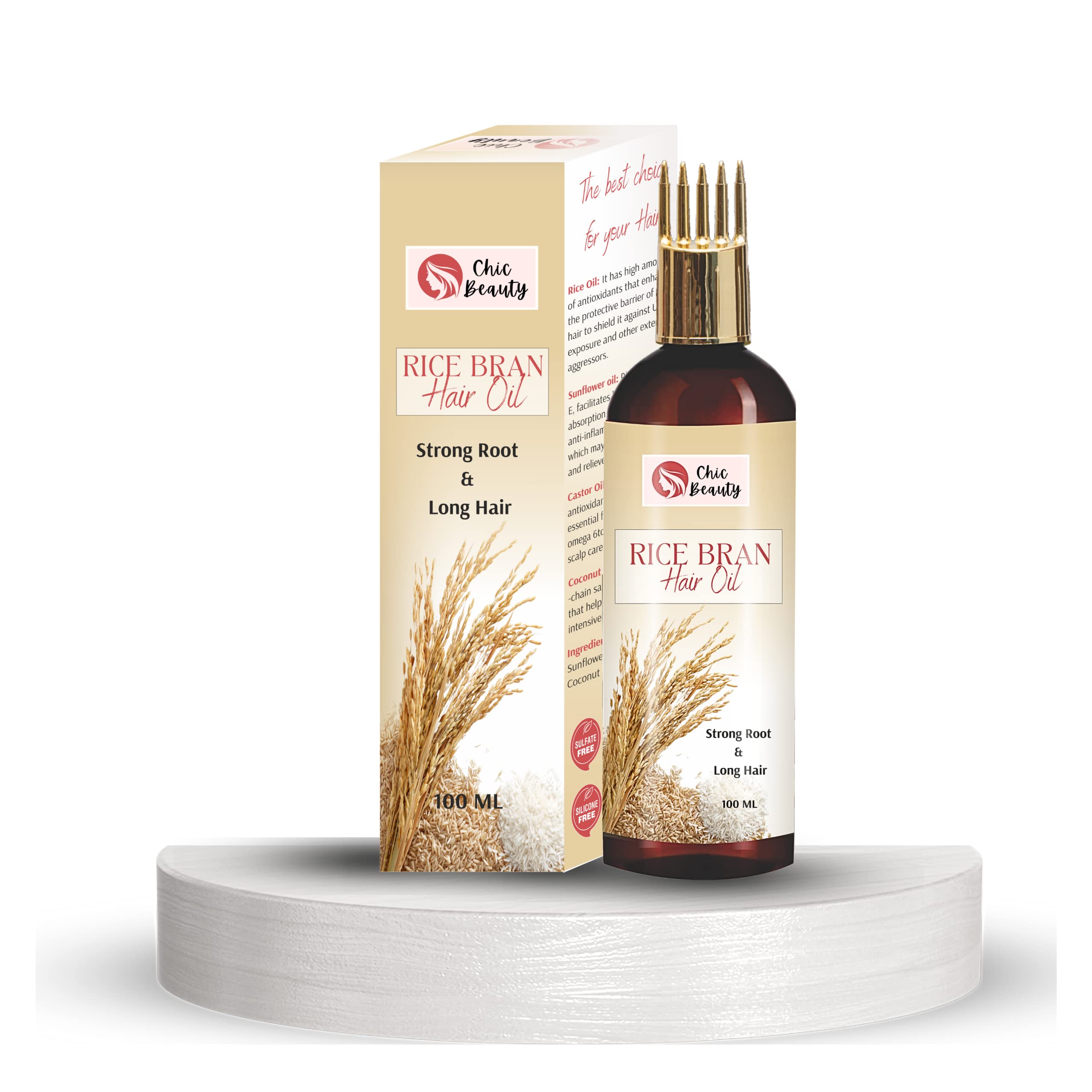 Premium Rice Bran Hair Oil with Comb Applicator - 100ml for Men & Women | Promotes Hair Growth, Reduces Hair Fall & Nourishes Scalp | Perfect for Daily Hair Care & Styling