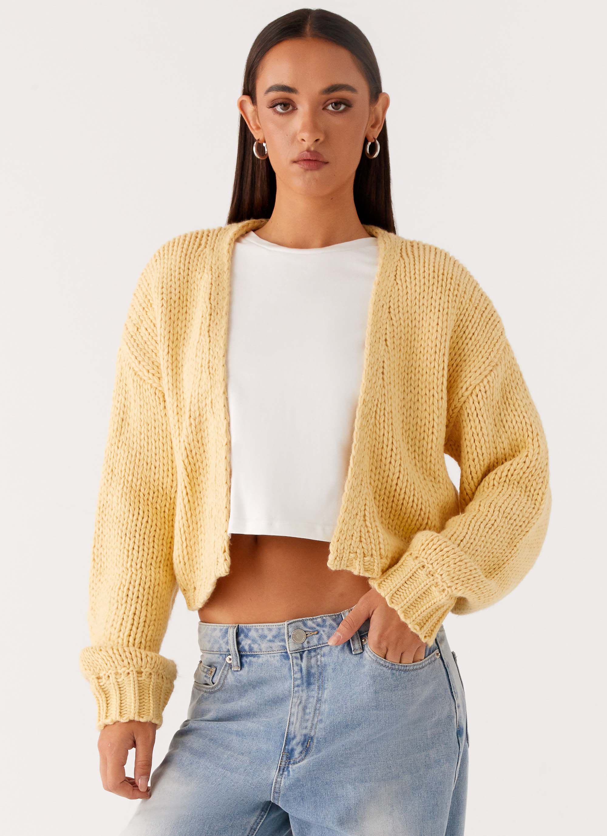 Jasleen Knit Cardigan for Women - Soft Yellow Lightweight Sweater | Perfect for Fall, Winter & Casual Outfits