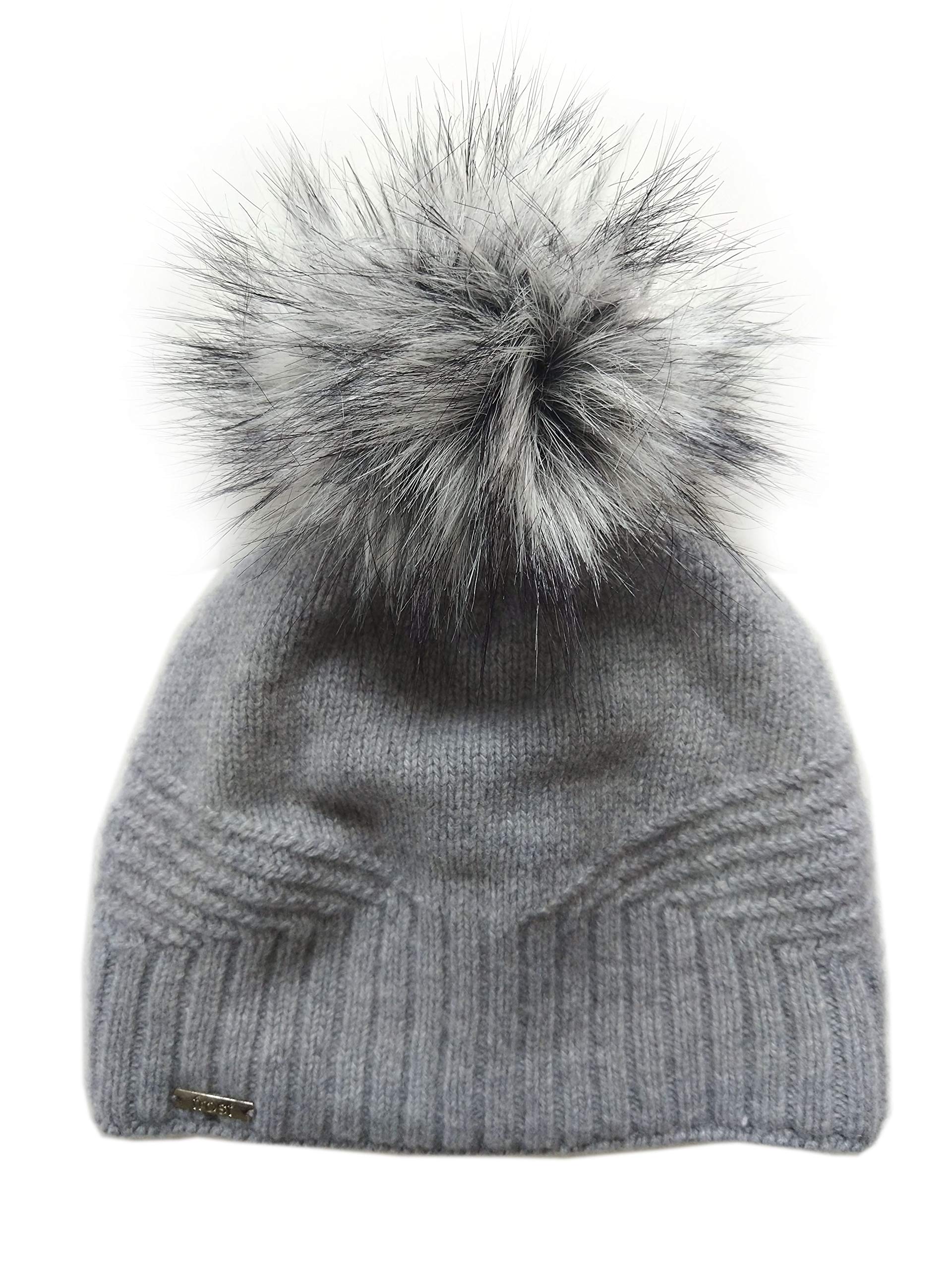 Frost Hats Women's Cashmere Blend Faux Raccoon Fur Pom Pom Beanie - CSH978FRN - Warm Winter Hat for Outdoor Activities & Fashion Accessory