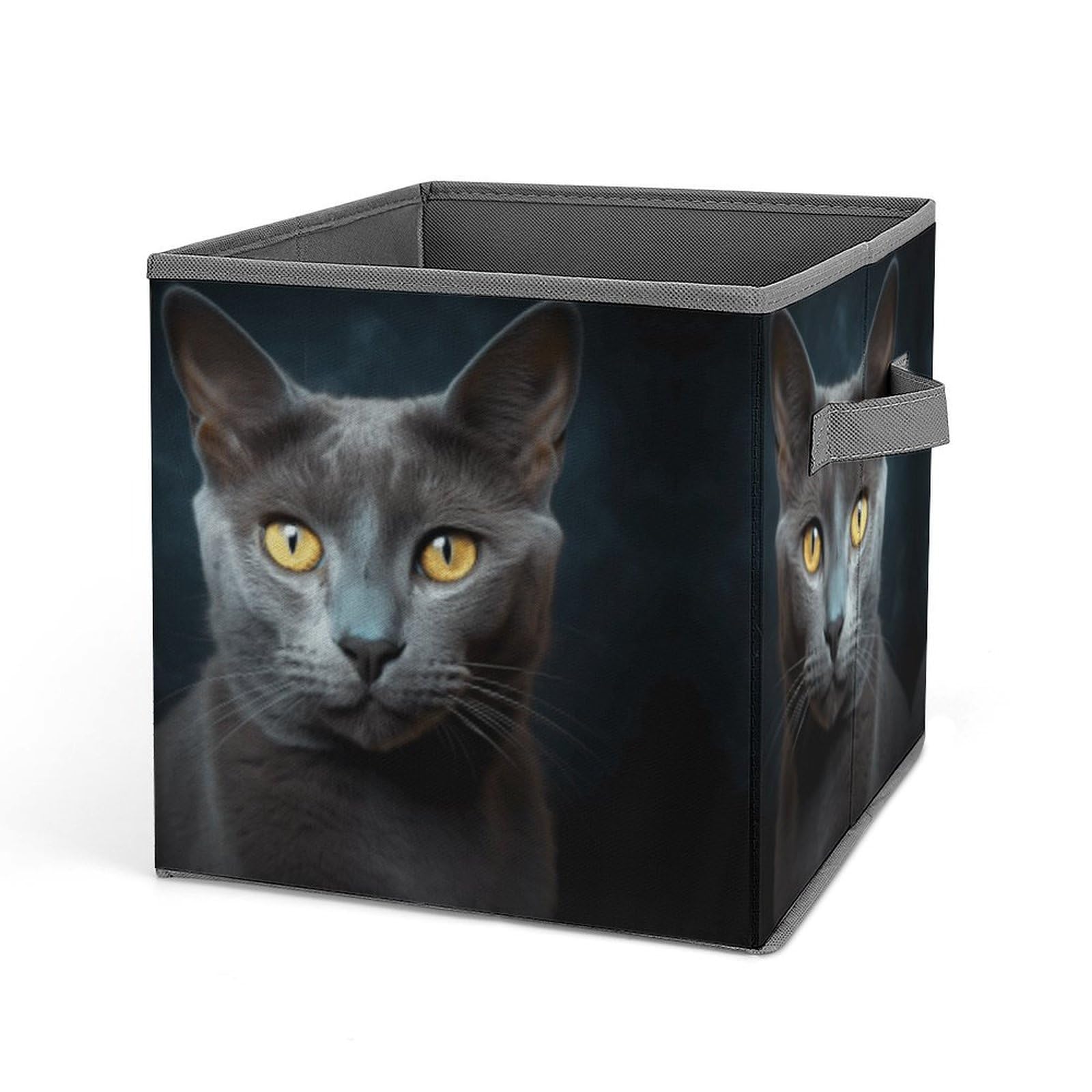 Foldable Storage Bins with Handles - Gray Cat Design Cube Organizer for Clothes, Cabinet & Shelf Organization | Perfect for Bedroom, Closet & Kids Room Storage Solutions