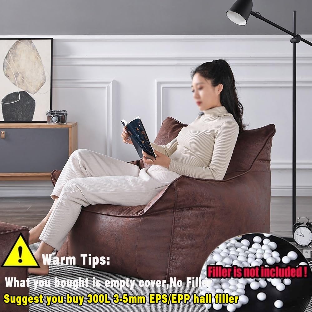 Premium PU Faux Suede Bean Bag Chair Cover (No Filler Included) - Waterproof, Durable & Luxurious Lazy Sofa Slipcover for Bedroom, Living Room, Garden - Retro Yellow | Perfect for Relaxing, Gaming & Outdoor Lounging