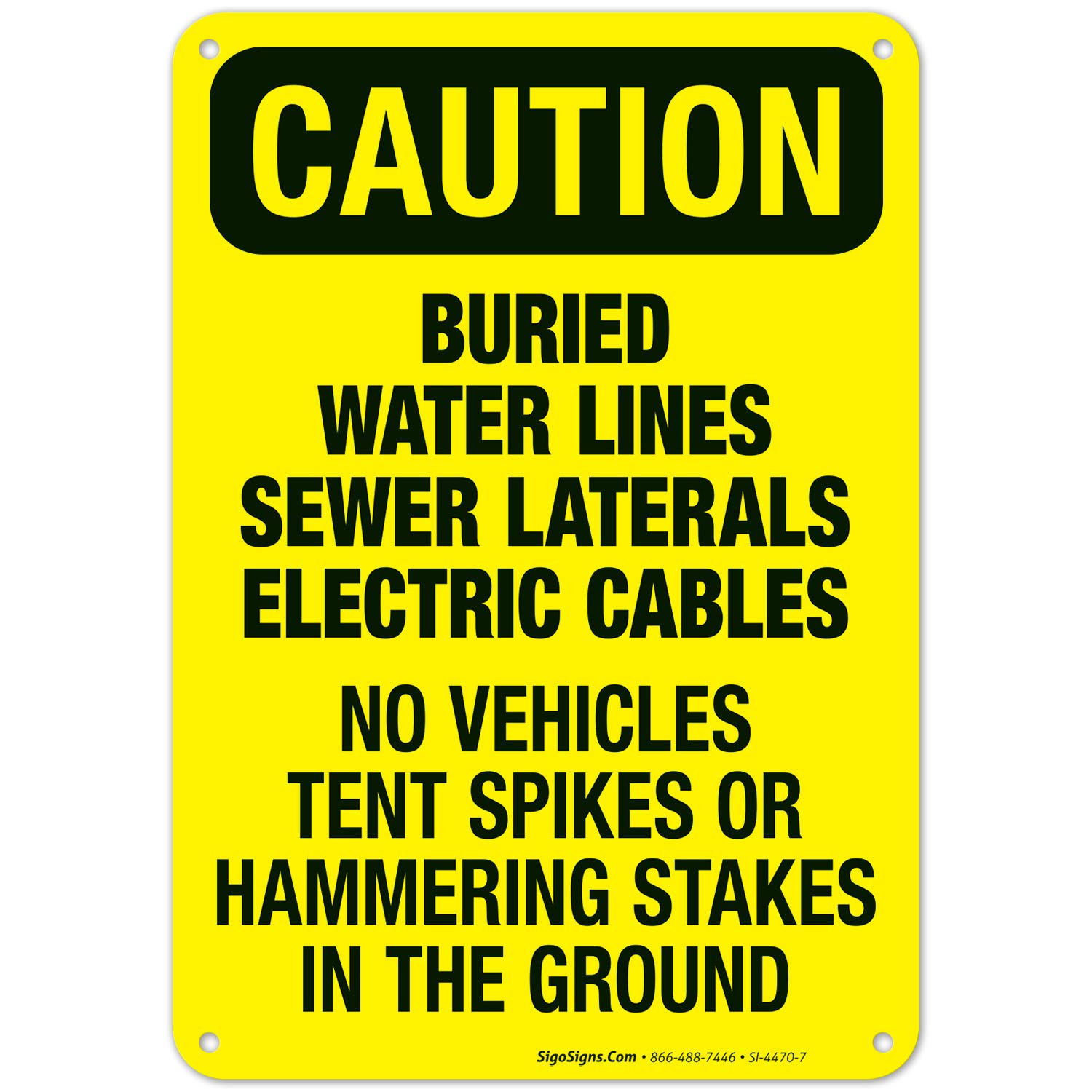 OSHA Approved 10x7 Inch Buried Utility Warning Sign - Rust-Free .040 Aluminum for Water Lines, Sewer Laterals & Electric Cables - Fade Resistant Indoor/Outdoor Caution Sign (Made in USA) - Perfect for Construction Sites, Utility Work Zones & Public Safety Areas