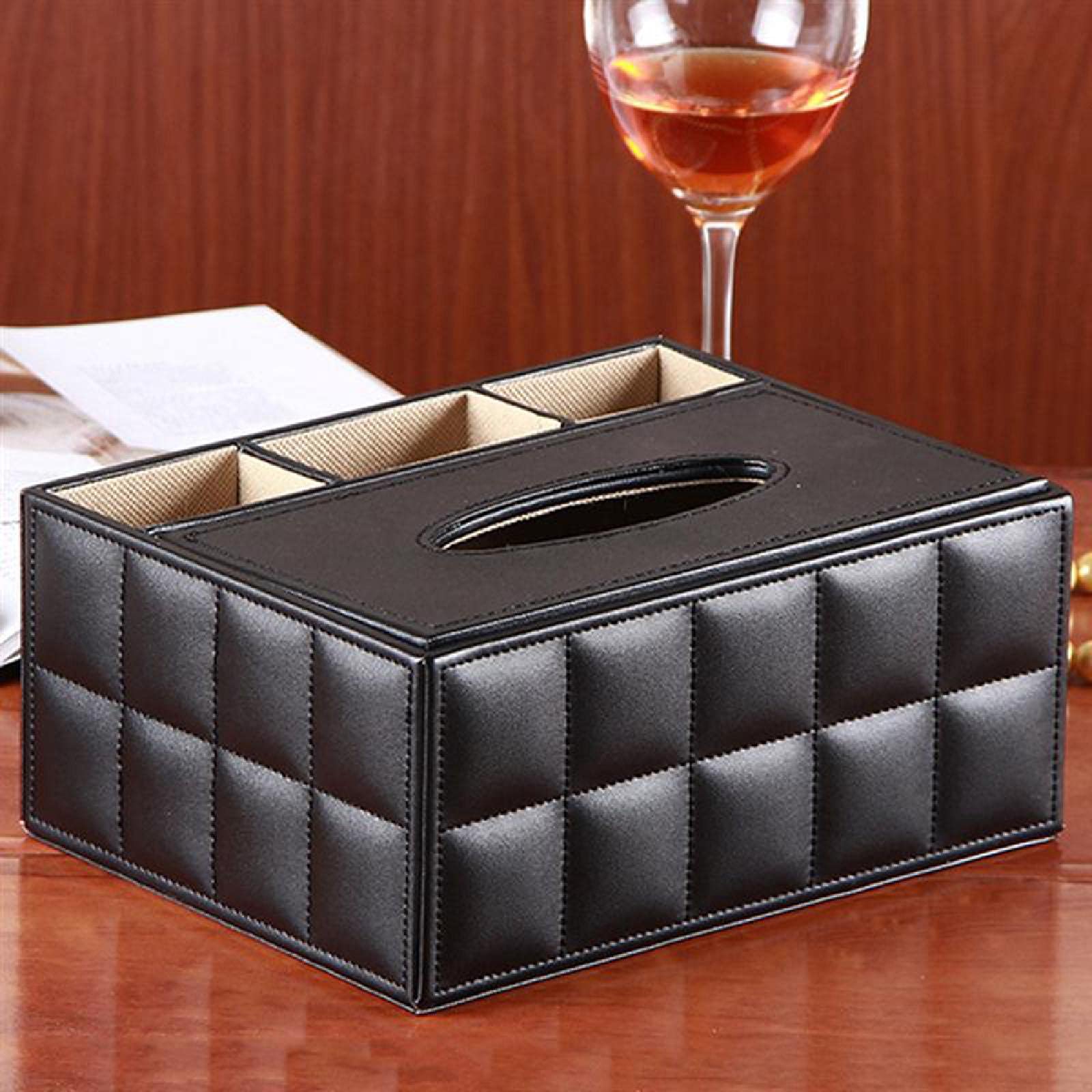 Premium Leather Desk Organizer - Multi-Function Pen, Pencil, Remote Control & Phone Holder with Tissue Box Cover - Stylish White Office Storage Solution for Home & Workspace Organization