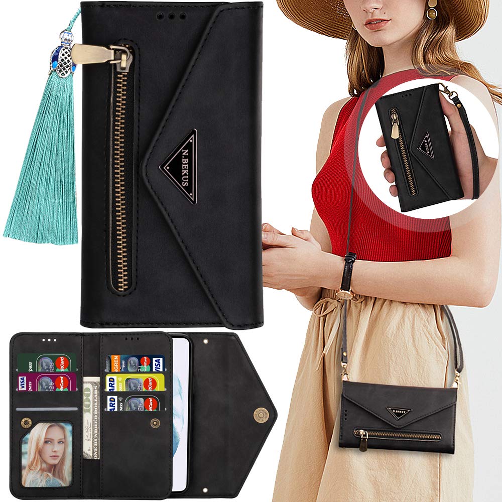 Huawei P30 Lite Wallet Case for Women - Crossbody Phone Purse with Shoulder Strap, 7 Card Holder & Magnetic Kickstand | Flip Leather Zipper Clutch Handbag (Perfect for Travel, Shopping & Everyday Use)