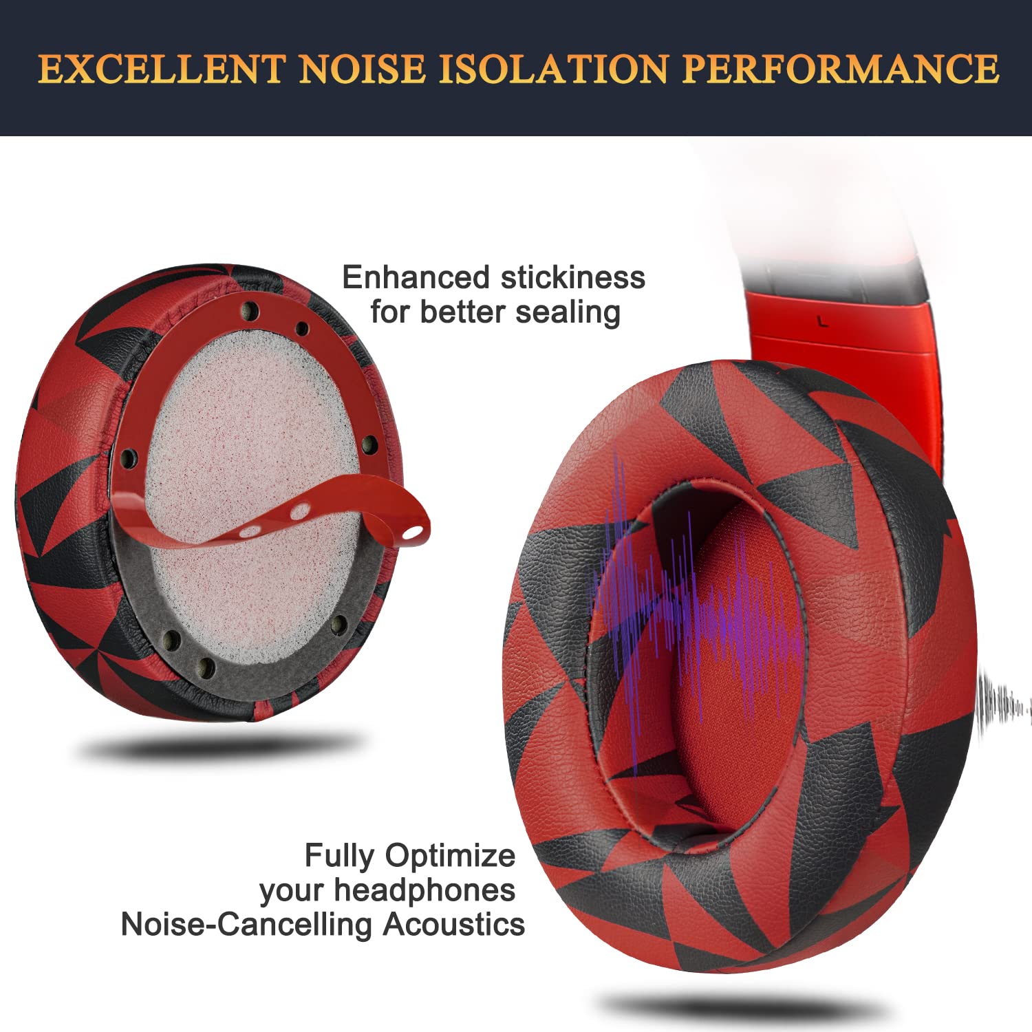 SoloWIT Replacement Ear Pads Cushions for Beats Studio 2 & Studio 3 Wired & Wireless Headphones - Soft Protein Leather & Noise Isolation Memory Foam - Red Storm - Perfect for Gaming, Travel & Work Comfort