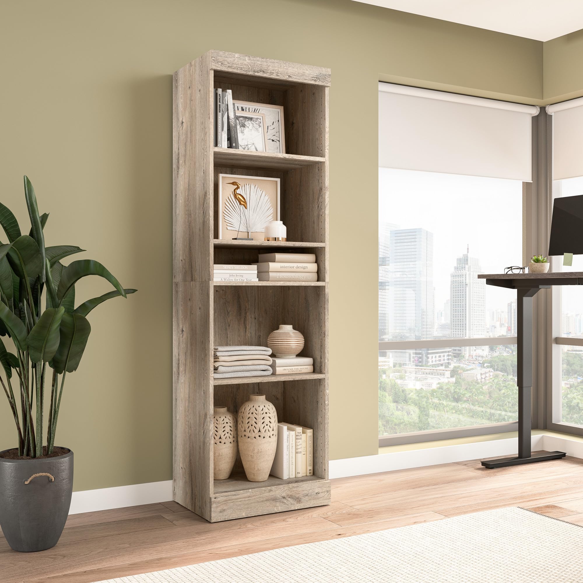 Bestar 25-inch Closet Organizer System - Walk-in Closet Storage Solution for Bedroom, Entryway & Pur Collection | Modern Rustic Brown Design | Perfect for Small Spaces & Home Organization