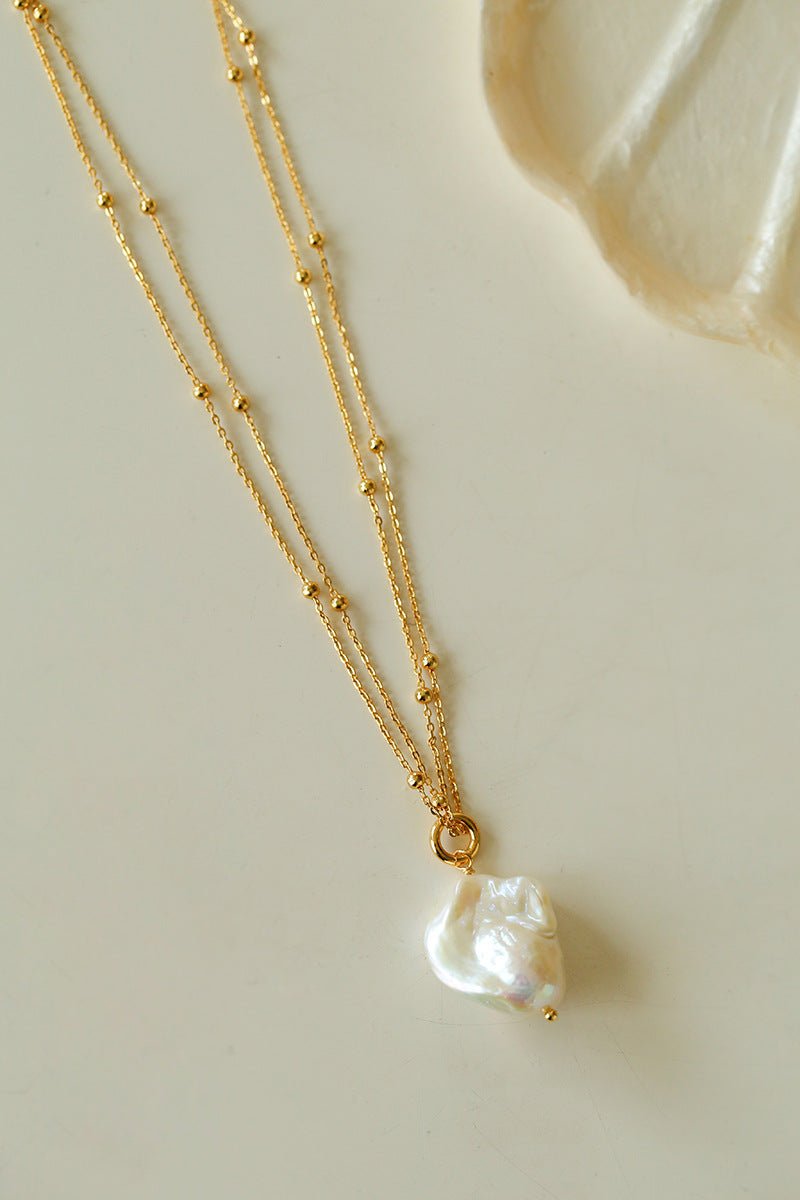 Double Layer Chain Baroque Pearl Pendant Necklace for Women - Elegant Single Pearl Jewelry for Party, Wedding & Special Occasions