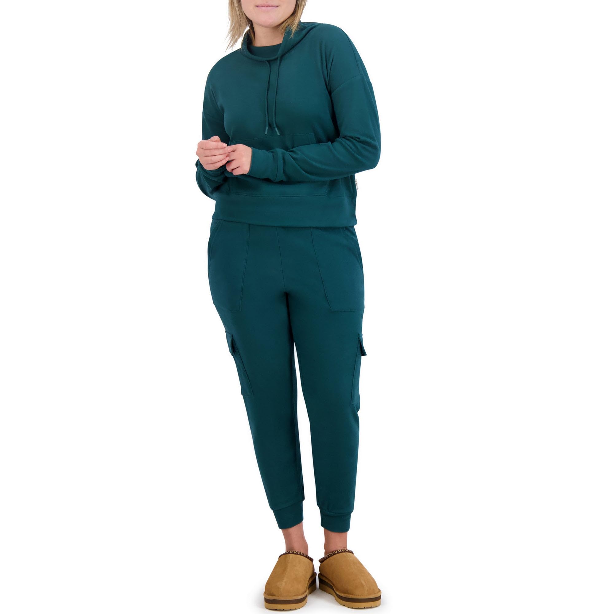 BEARPAW Women's Cozy Fleece Pullover Sweatshirt with Drawstring Hood & Funnel Neck - Soft Winter Casual Wear for Outdoor Activities & Lounge