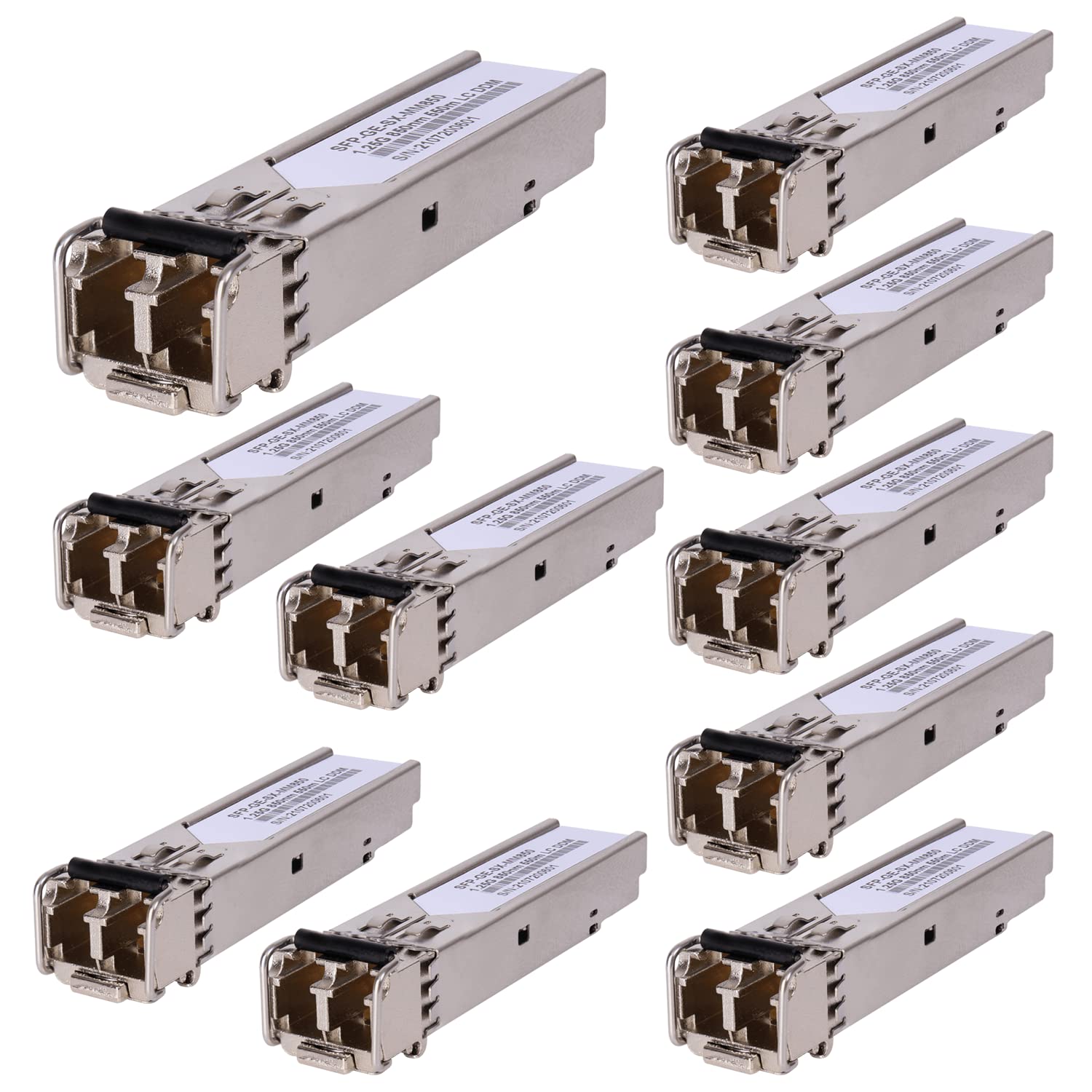 10Pack 1.25G 850nm Multimode SFP LC Transceiver Fiber Module - 550m 1000Base-SX LC MMF Compatible with Cisco GLC-SX-MMD, Fortinet, Ubiquiti UF-MM-1G, Mikrotik S-85DLC05D, Meraki MA-SFP-1GB-SX - Ideal for Data Centers, Enterprise Networks & High-Speed Fiber Optic Connections
