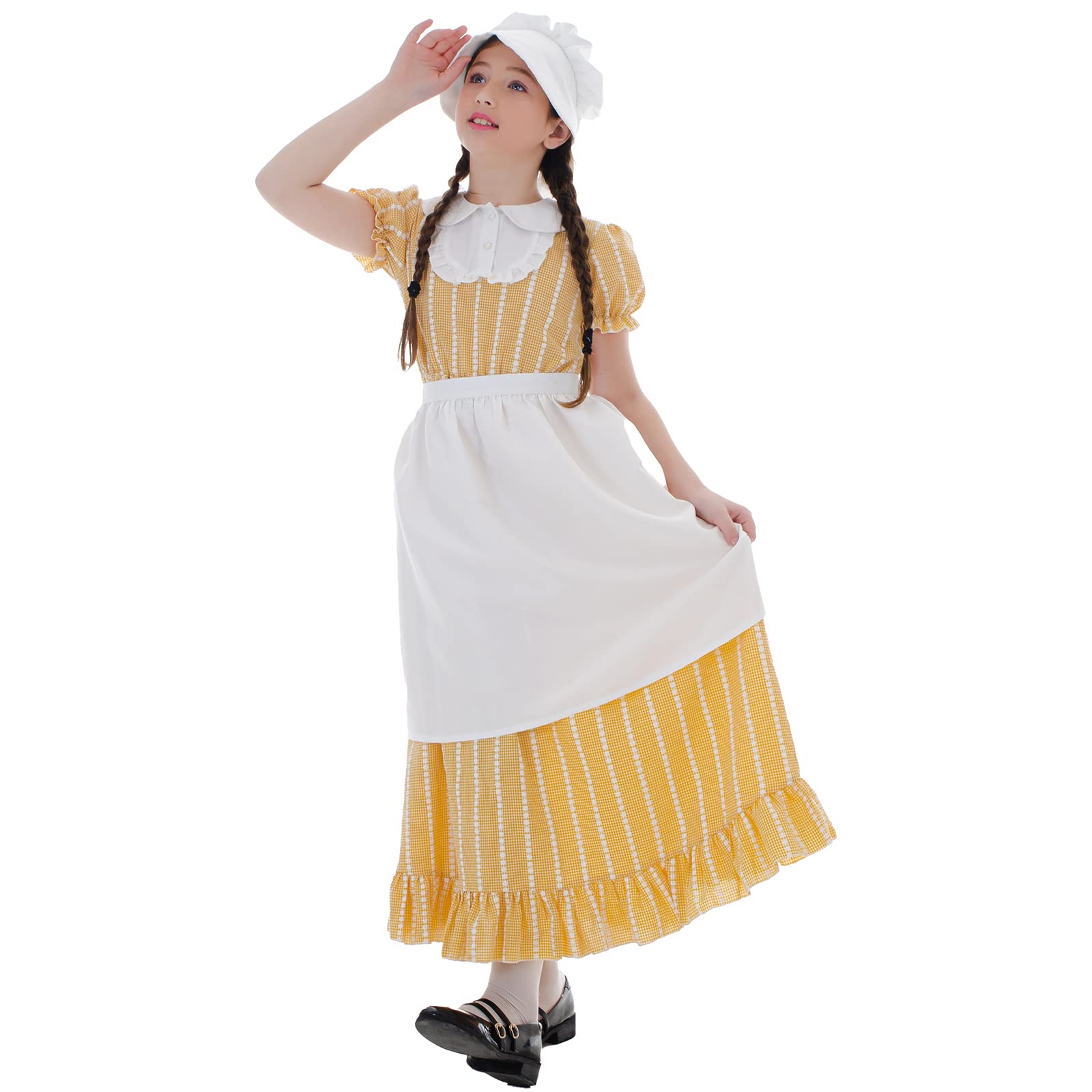 Vintage Pioneer Costume for Girls - Floral Prairie Dress 1800s Colonial Style | Perfect for Halloween, Historical Reenactments & Themed Parties