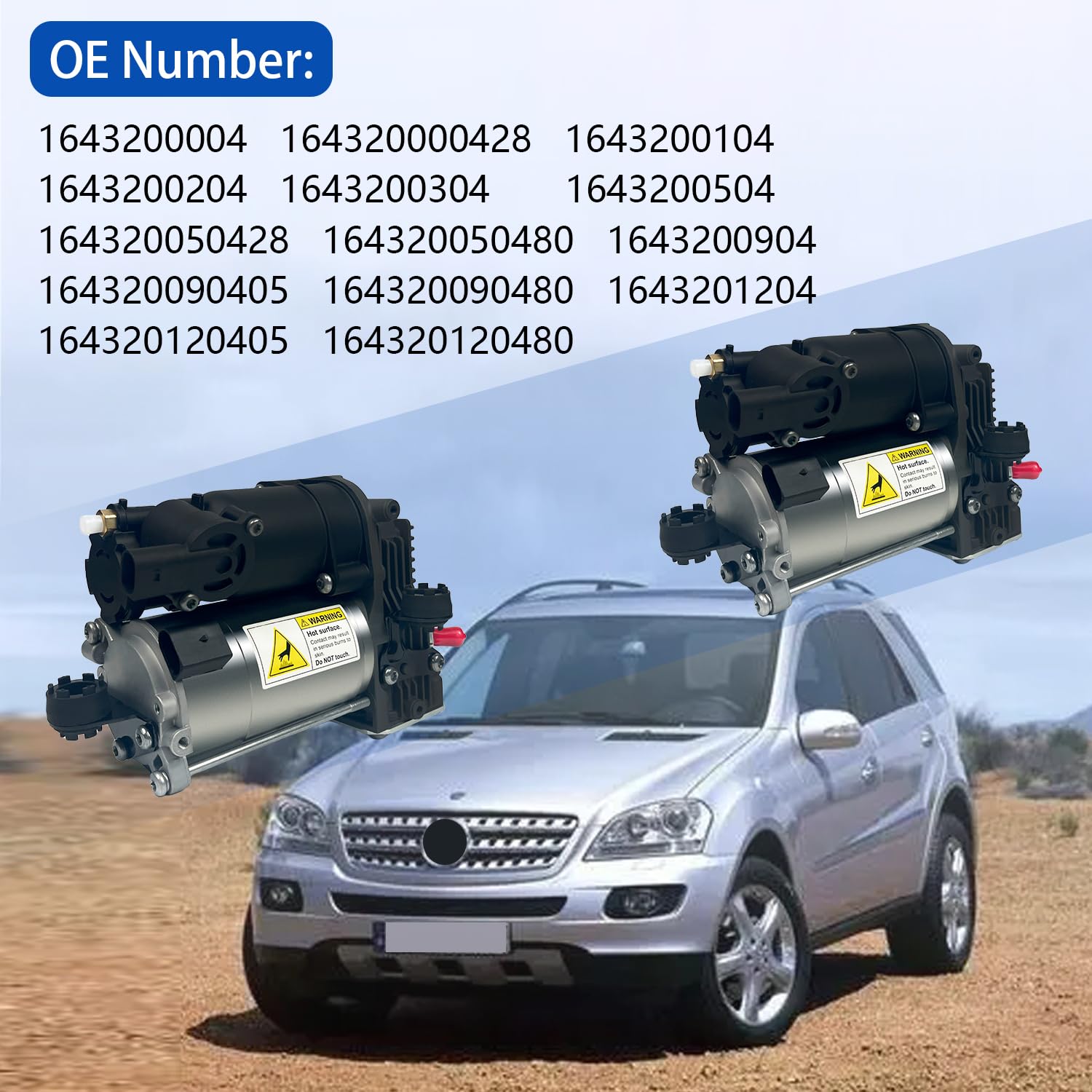 Mercedes Benz W164 X164 Air Suspension Compressor Pump Replacement for 2006-2012 GL320 GL350 GL450 GL550 ML320 ML350 ML450 ML500 ML550 ML63 AMG - Compatible with OEM 1643200004 1643200304 - Perfect for Off-Roading, Towing & Smooth Ride Comfort