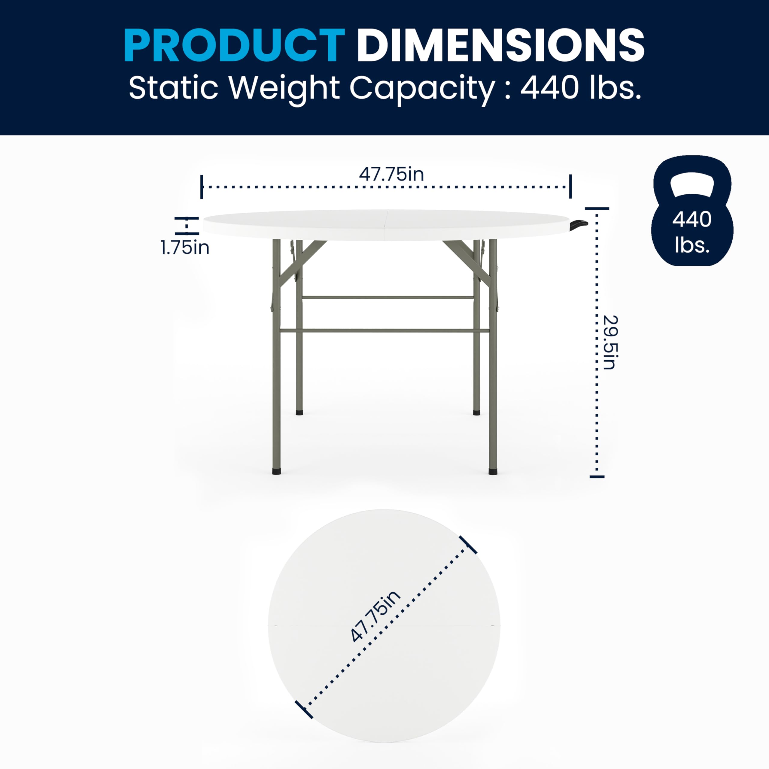 Flash Furniture Freeman 4-Foot Round Plastic Folding Table with Carrying Handle - Lightweight Bi-Fold Portable Banquet Table for Parties, Events, Picnics & Camping - Indoor/Outdoor Use - White