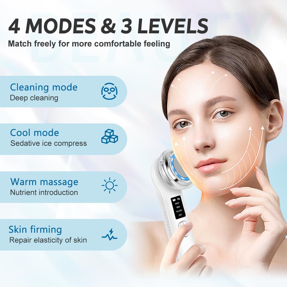 Red Light Therapy Wand for Face and Neck - Anti-Aging Skin Care Device with Cold Mold & Warm Deep Clean Functions (Off-White) | Reduce Wrinkles & Improve Skin Texture at Home or Salon