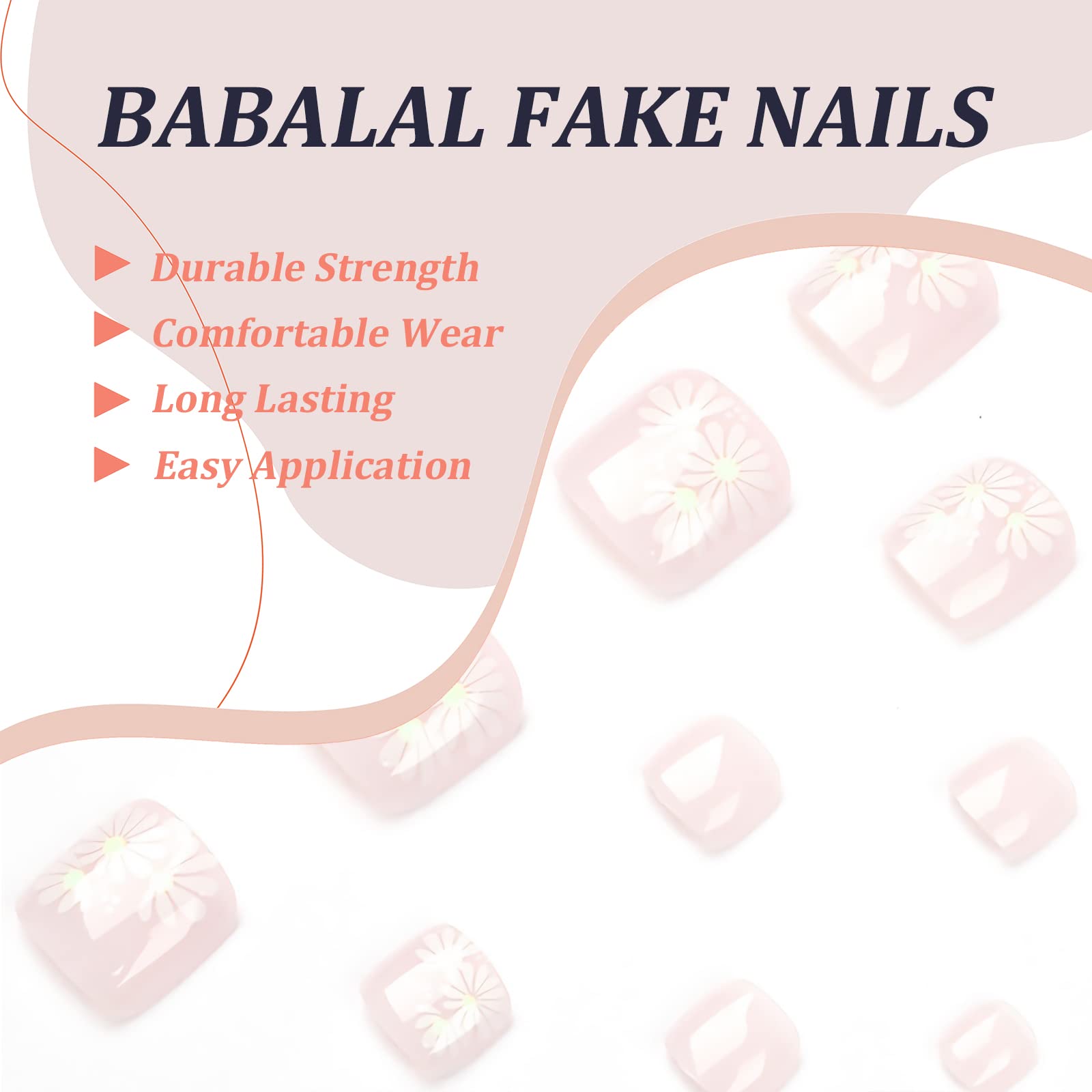 BABALAL Square Press on Toenails - 24pcs Short French Tip Fake Toenails with Nail Glue & Flower Designs - Acrylic False Toenails for Women & Girls - Perfect for Pedicures, Parties, and Special Occasions