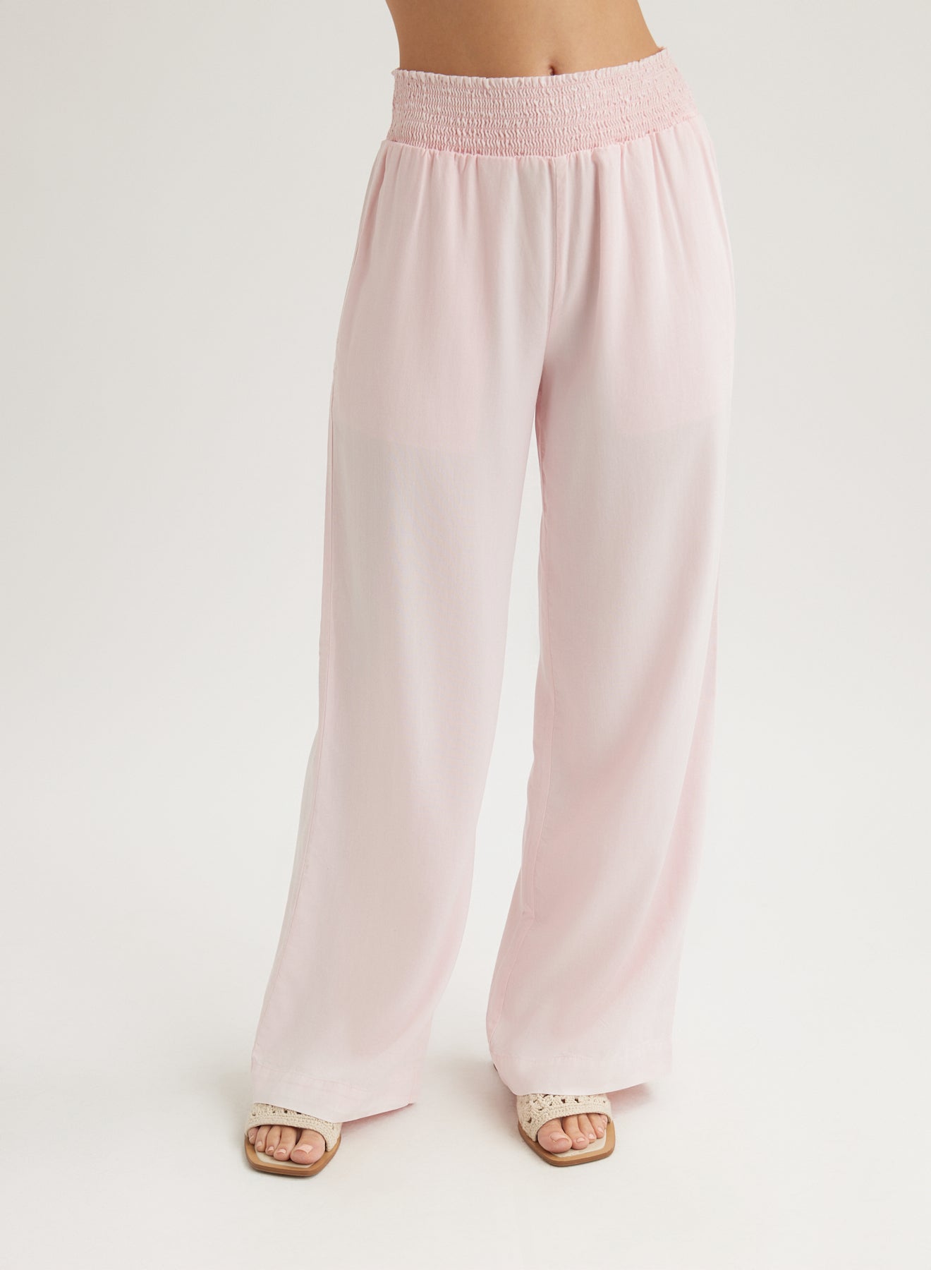Stylish Smocked Waist Wide Leg Pants for Women - Flattering Petal Pink Color | Perfect for Casual Wear, Office Outfits & Summer Fashion