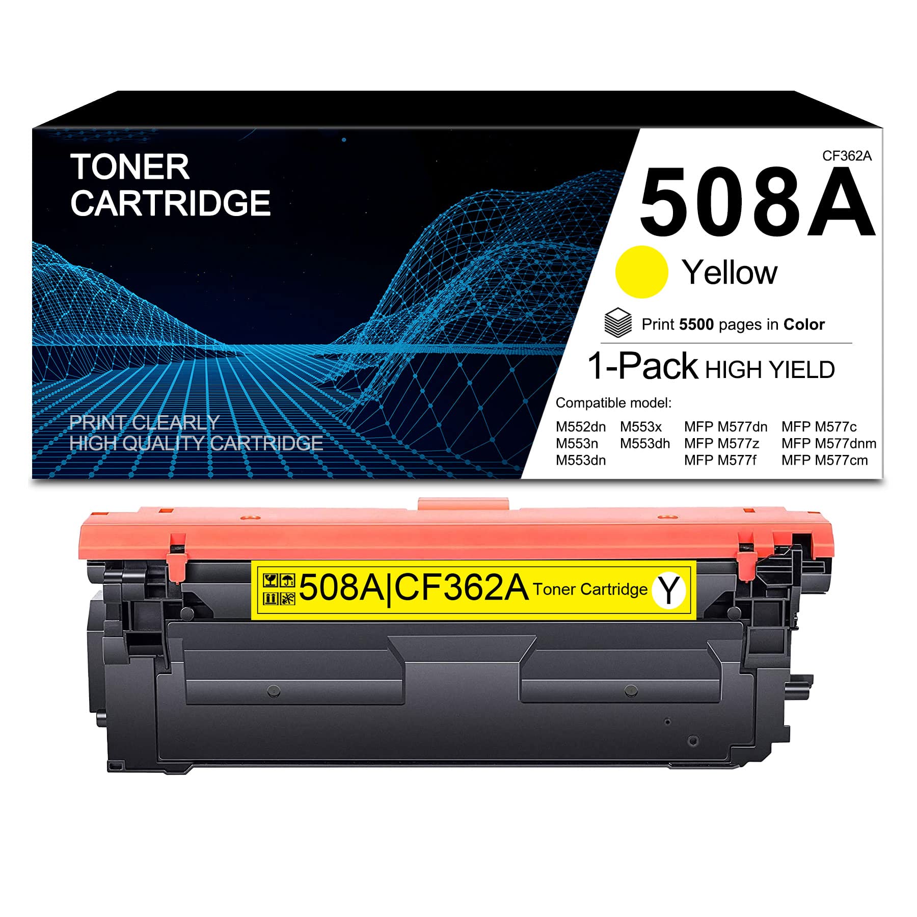 High Yield Yellow 508A / CF362A Compatible Toner Cartridge Replacement for HP M552dn M553 M577 Series Printers - Perfect for Office & Home Printing Needs