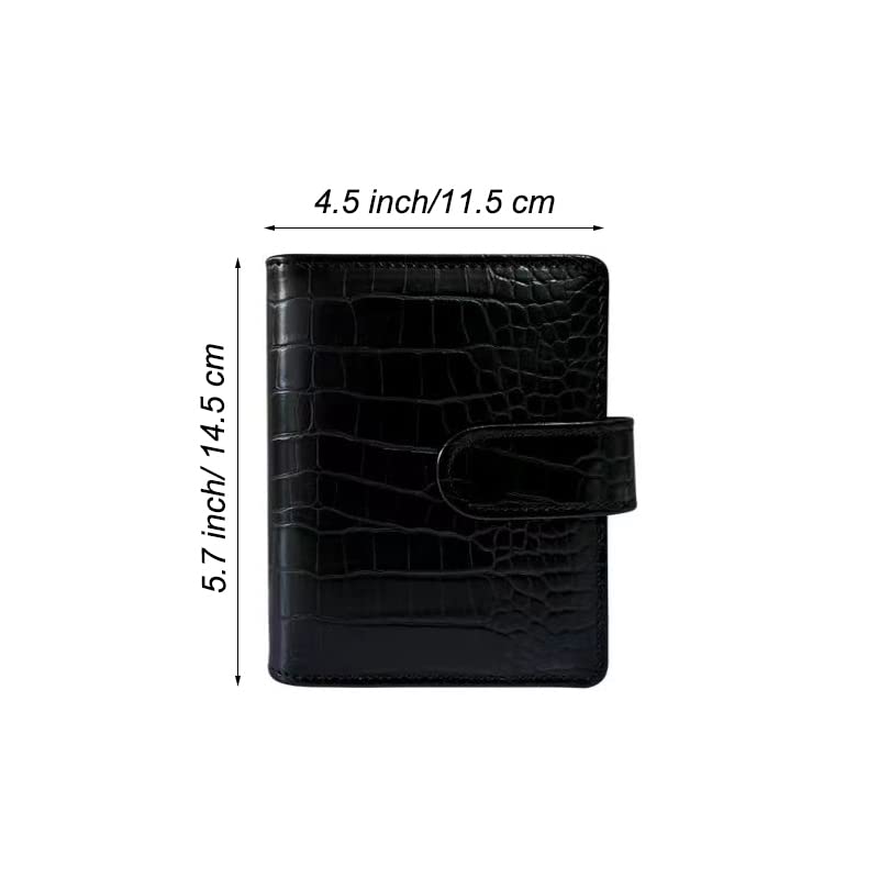 A7 Crocodile Budget Binder Cover - 6-Ring Mini Binder Wallet for Cash & Receipts, Hidden Snap Buckle Planner Organizer (Black) - Perfect for Travel, Office & Personal Finance Management