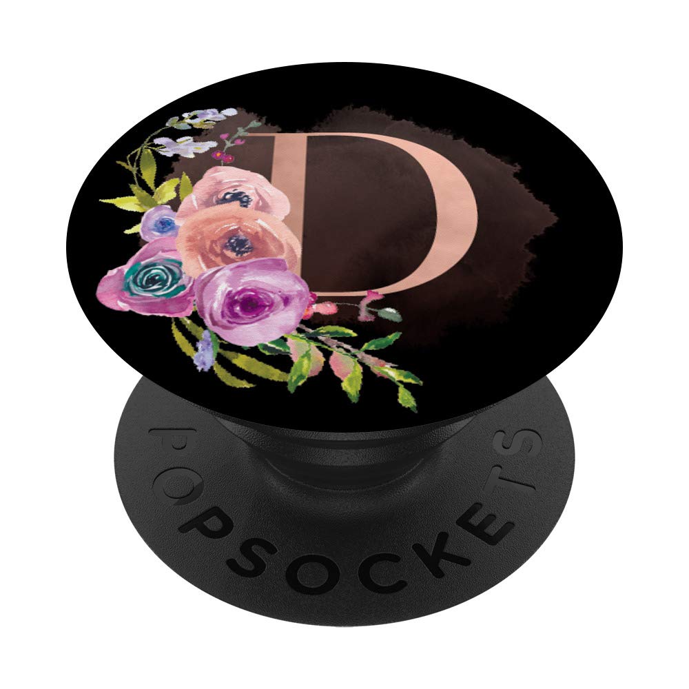 Purple Blush Blue Flowers Rose Black Monogram Letter D - Personalized Gifts for Weddings, Birthdays & Home Decor